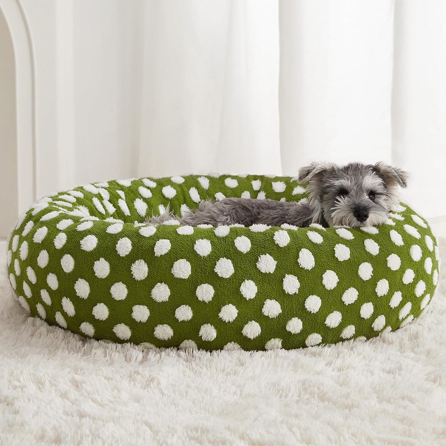 BFPETHOME Donut Dog Beds for Small Dogs, Round Cat Beds for Indoor Cats, Calming Pet Bed for Puppy and Kitty with Non-Slip Bottom, Cute Fancy Dog Bed Machine Washable Plush Fabric