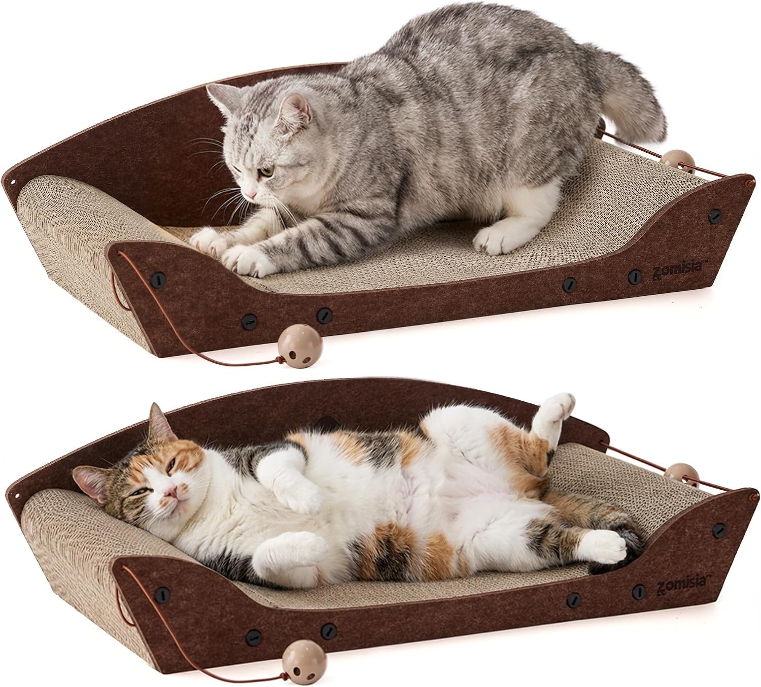 ZOMISIA 26” Cardboard Cat Scratcher Bed for Indoor Cats, 2PCS, Brown