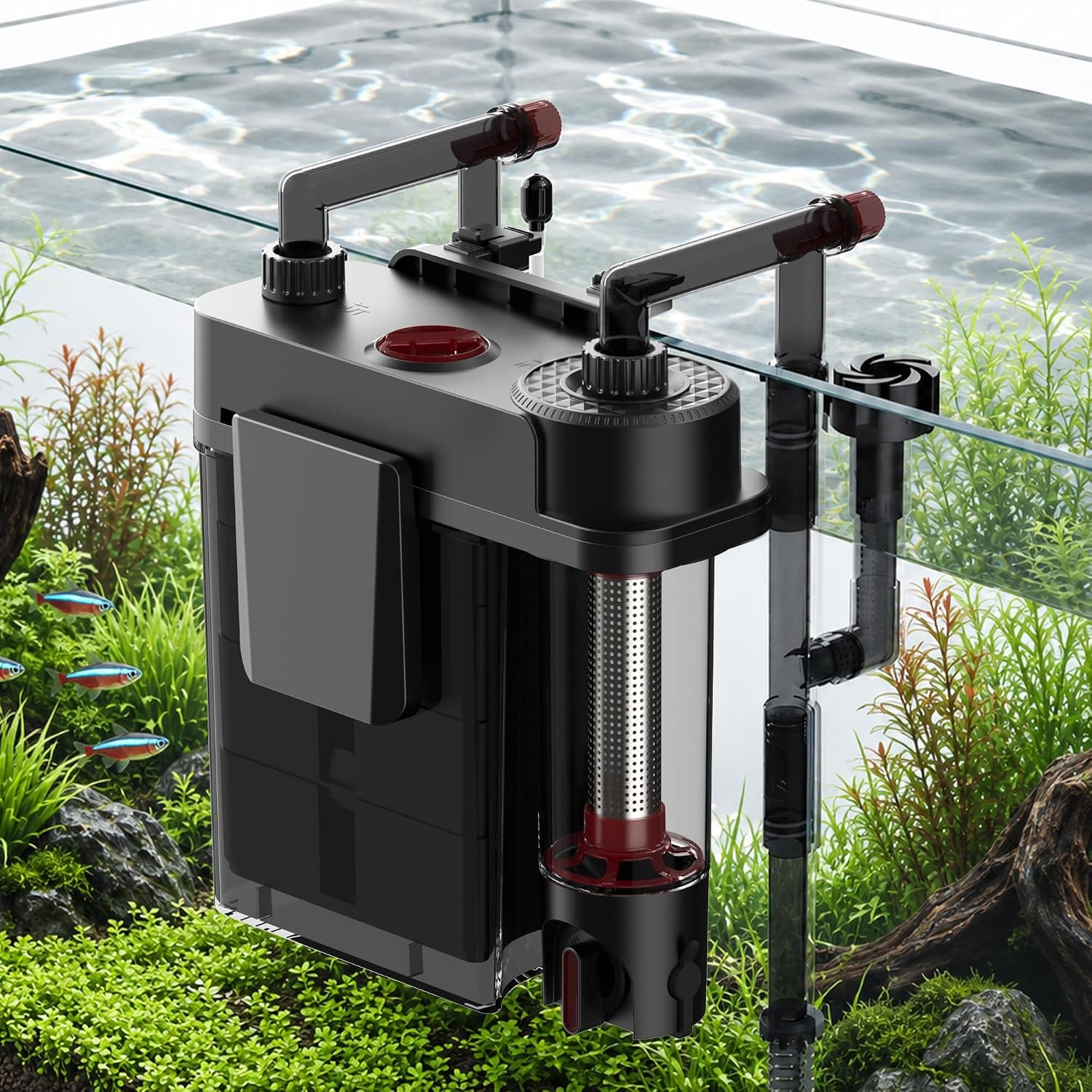 AQUASMITH HOB Aquarium Filter, Quiet Fish Tank Filter with Dedicated Waste Separation Canister, Easy Change Water, One-Touch Drainage (158 GPH for 20-50 Gallon)