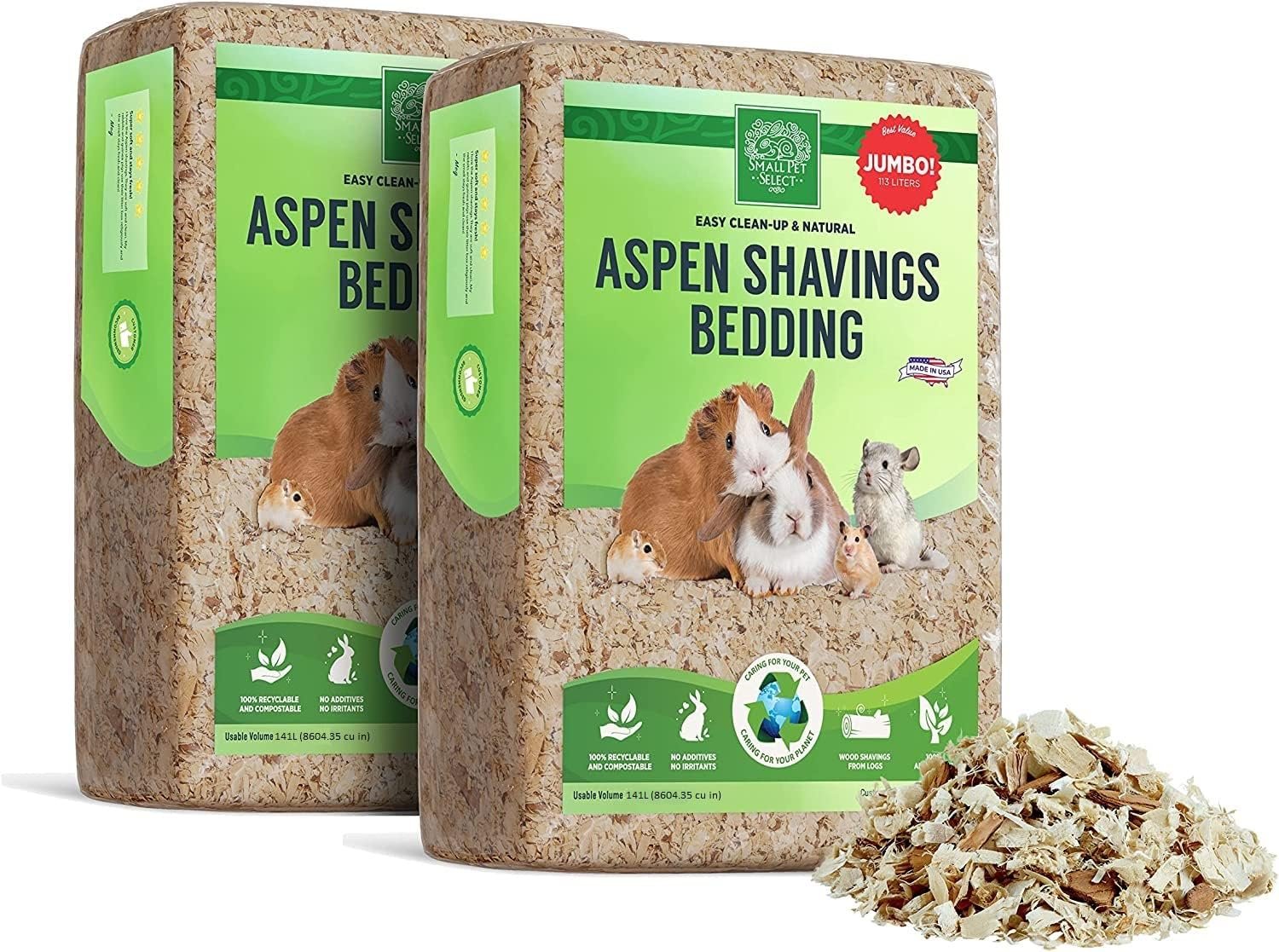 Small Pet Select Premium Aspen Bedding, Rabbit & Guinea Pig, 282 L (2 Pack, 141 L Each)