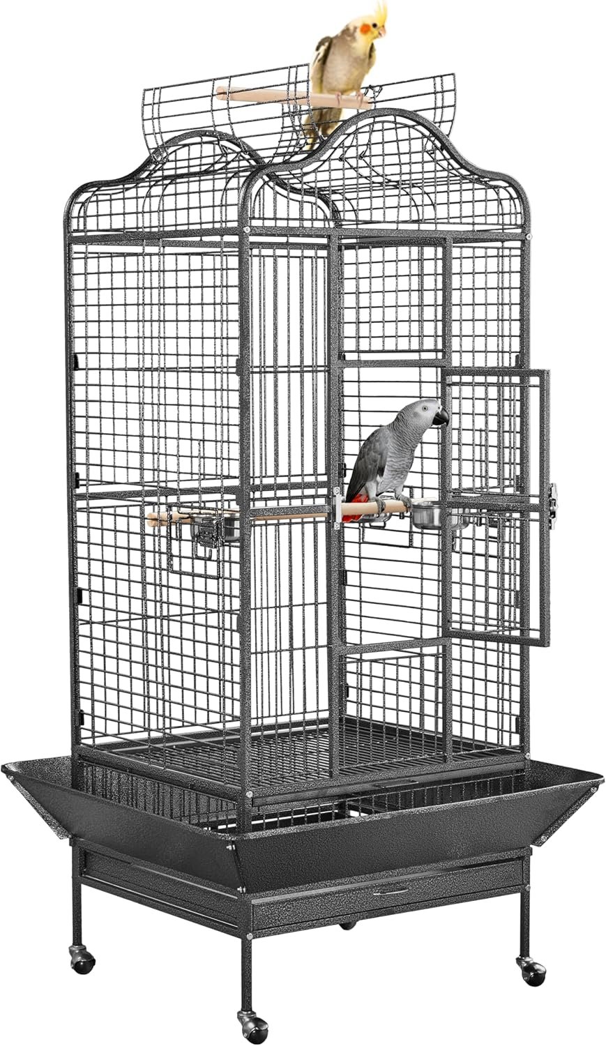 Yaheetech Extra Large Bird Cage 63” Open Play Top Bird Cage for African Grey Parrots/Amazon Parrot/Caiques/Macaw with 360° Wheels