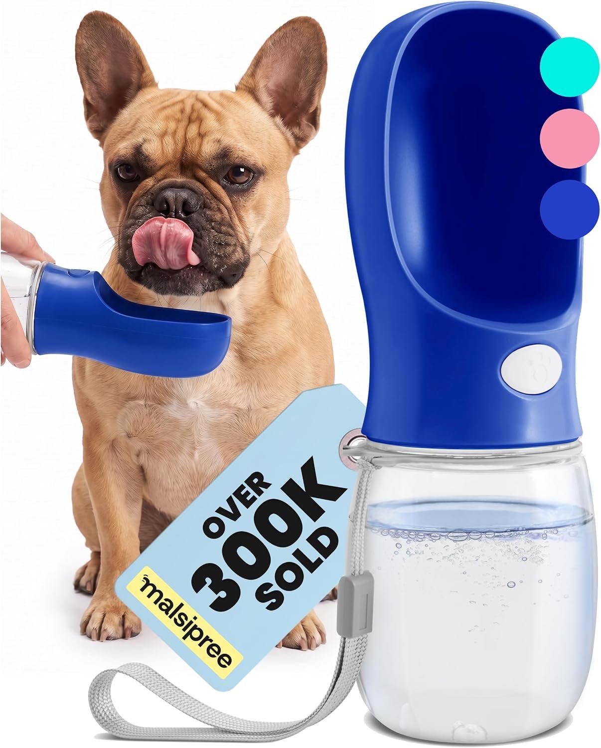 MalsiPree Dog Water Bottle Dispenser – 12 oz Navy Blue, Leak-Proof