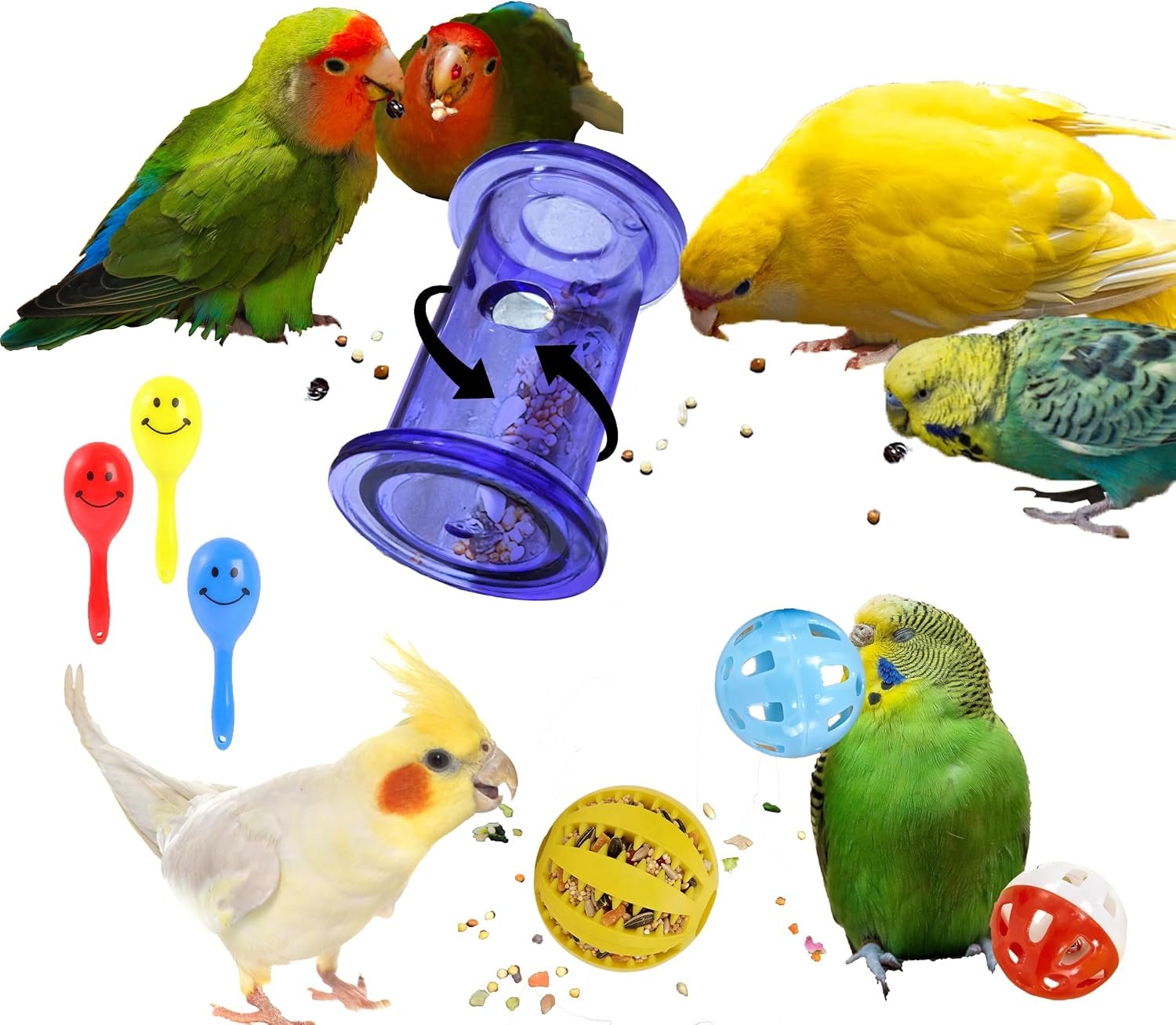 Bird Foraging Toys, Interactive Parrot Puzzle Feeder for Mental Enrichment, Clear Acrylic Treat Dispenser Wheel for Small to Medium Birds, Cockatiel, Conure, Parakeet, Budgie (1 Pack)