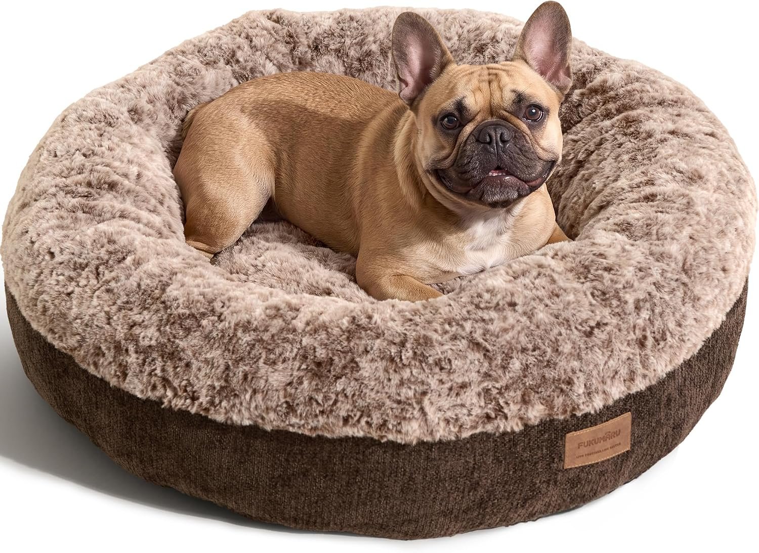 FUKUMARU Extra Thick Plush Dog Bed, Calming Donut, Anti-Anxiety & Washable