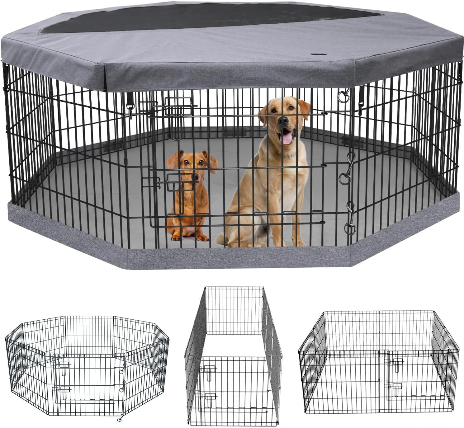 PETIME Foldable Metal Dog Exercise Pen/Pet Puppy Playpen Kennels Yard Fence Indoor/Outdoor 8 Panel 24″ W with Top Cover and Bottom Pad (Playpen+Bottom+Top Cover, 8 Panels 24″ H)