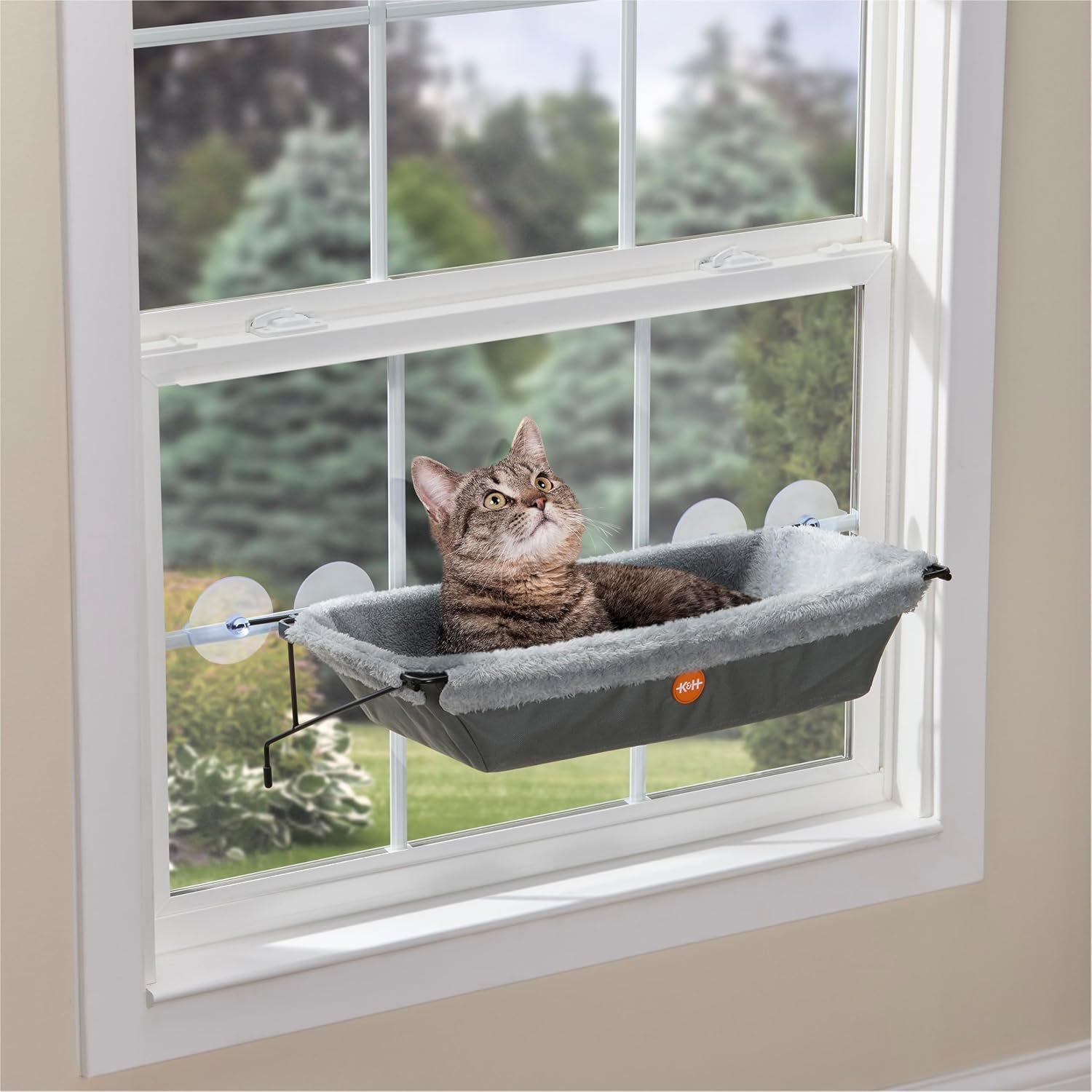K&H Cat Window Perch, EZ Mount Cat Window Hammock, Holds 50 lbs, Gray