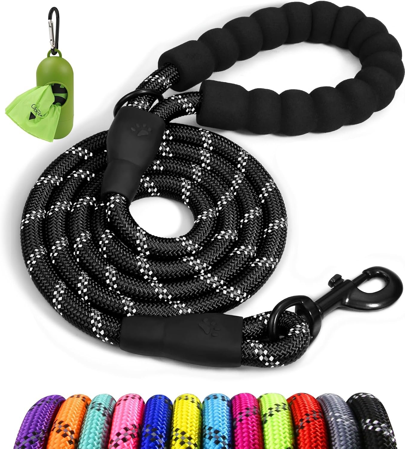 Taglory Rope Dog Leash for Medium Large Dogs, 4 FT Padded Handle, Black