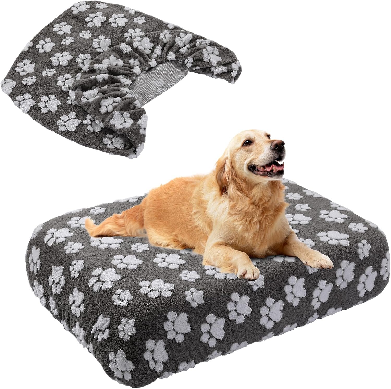 BALAPET Washable Dog Bed Cover 100% Waterproof, Soft Plush Velvet Dog Bed Covers Replacement Only, Fitted Reusable Cover for Pet Mat Bed(Dark Gray,44x35x6in)