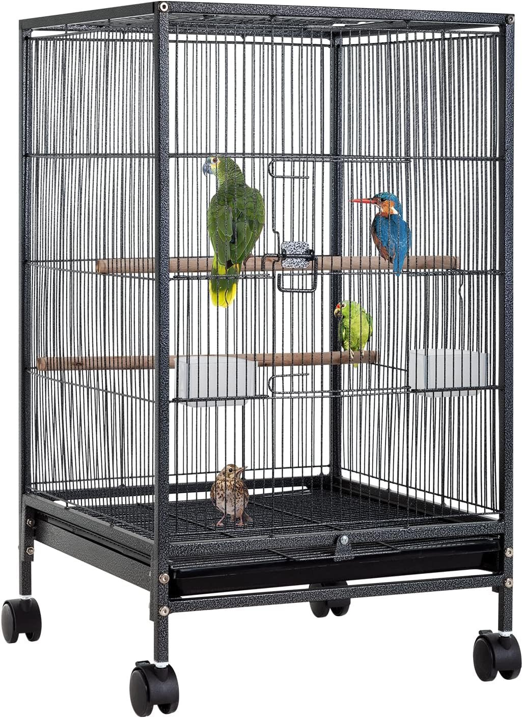 BestPet 35 inch Wrought Iron Bird Cage with Play Open Top and Rolling Stand,Large Parrot Cage Bird Cages for Parakeets,Cockatiel, Canary, Finch, Lovebird, Parrotlet,Pigeons (35 inch)