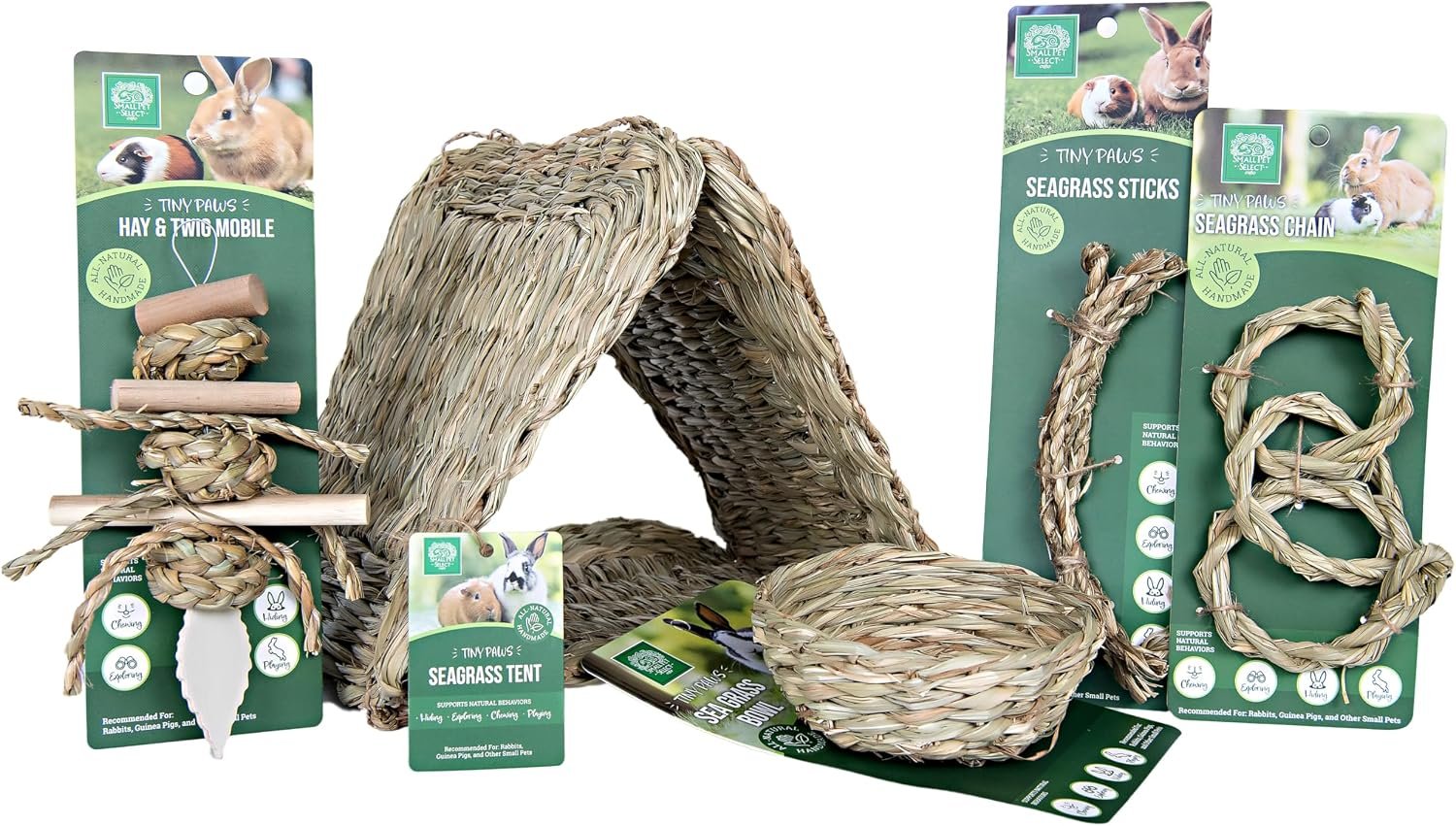 Small Pet Select Tiny Paws Seagrass Play Pack, Toys, Tunnel & Hideout