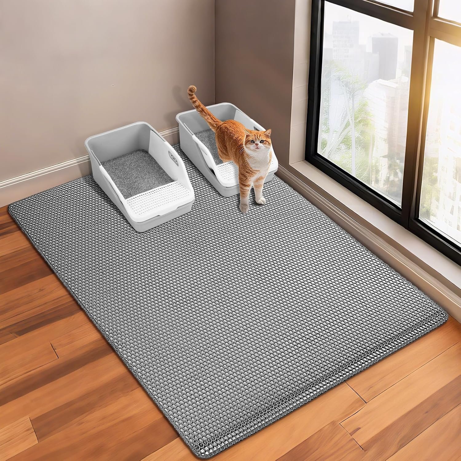 GRELY Cat Litter Mat,XL47”X 28” Extra Large Litter Trapping Mat Kitty Rug