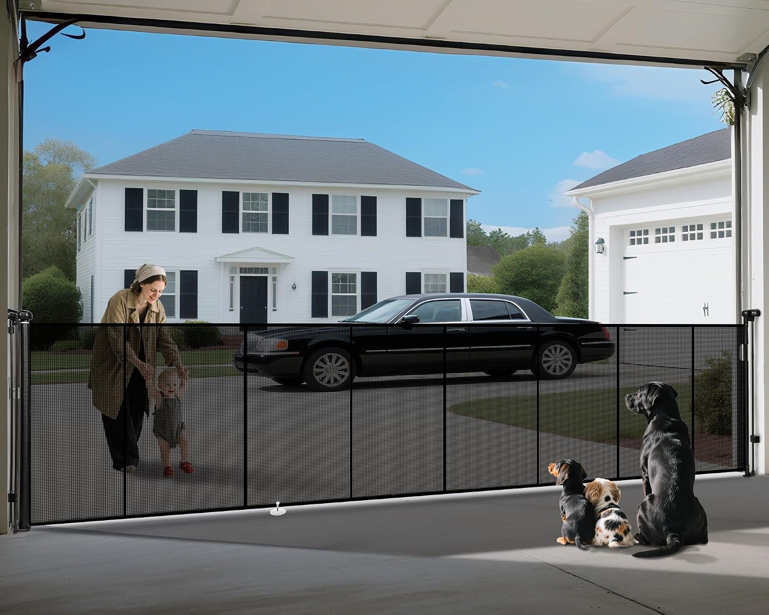 200″ Retractable Baby Gates Dog Gate Extra Wide, 42″ Tall Child Pet Safety Gate with Reinforced Strips for Stairs, Long Mesh Garage Gates Fence for Outdoor Indoor Large Openings Driveway Decks Patio