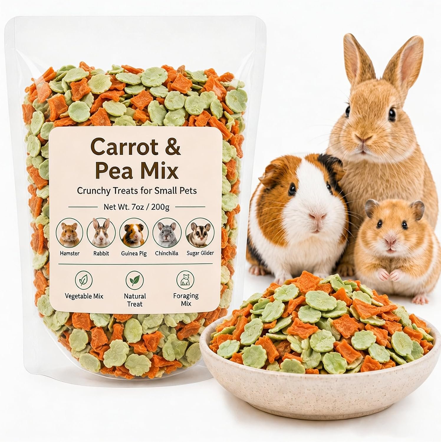 Sukh 7 oz Carrots & Pea Flakes – Small Animal Treats for Guinea Pigs