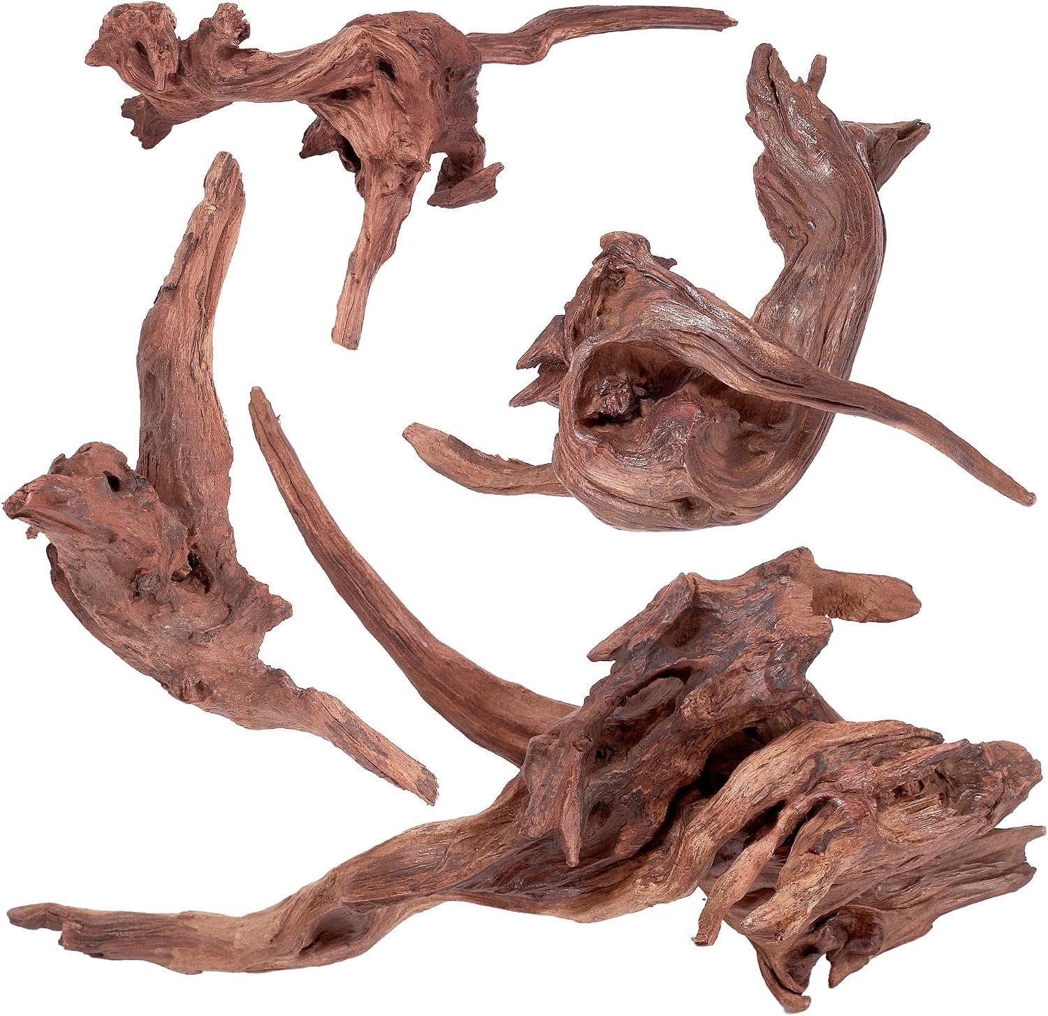 Driftwood for Aquarium, 4PCS 8–18 Inch Natural Aquarium Driftwood for Fish Tank Decor, Aquascaping, Reptile Tanks & Terrariums