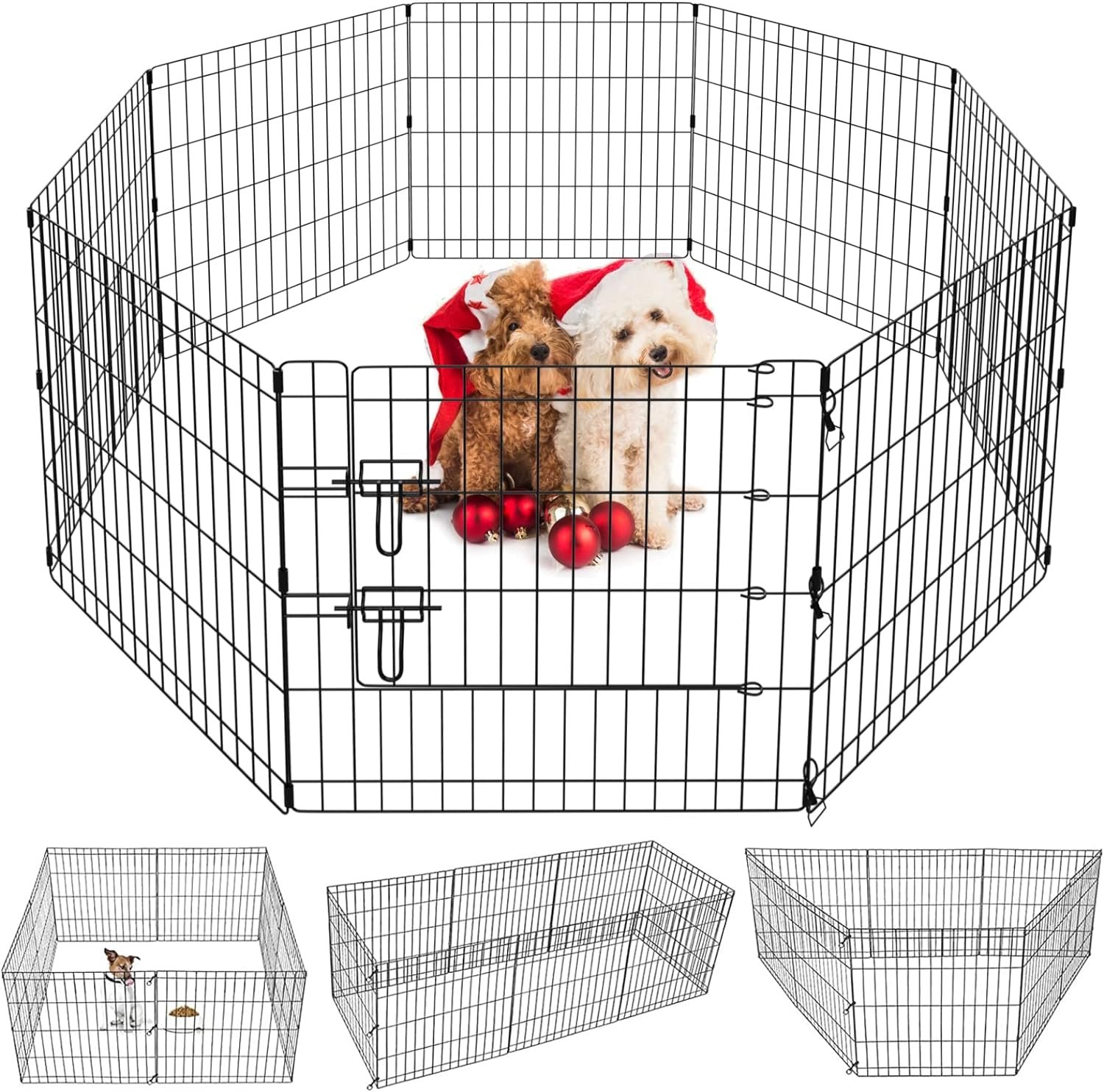 Puppy Pet Playpen 8 Panel 24 Inch Indoor Outdoor Metal Portable Folding Animal Exercise Dog Fence Ideal for Pet Animals Dog Cat Rabbit Breed Puppy (24″ x 24″ x 8)