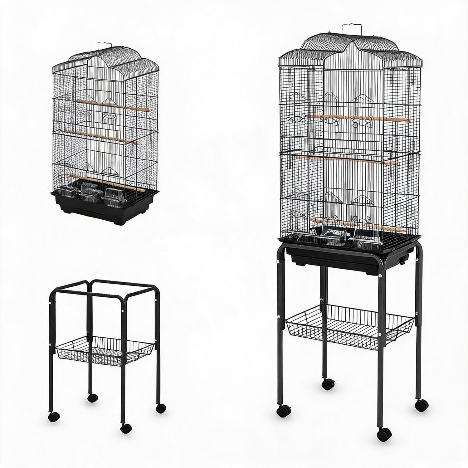 Heavy-Duty 58” Wrought Iron Bird Cage – Rolling Stand, Non-Toxic Finish