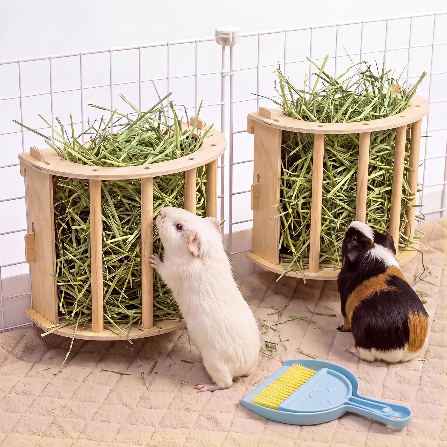 2PCS Guinea Pig Hay Feeder,Hanging Food Feeding Hay Rack Wooden Rabbit Hay Feeder Less Wasted Wall Mountable Grass Holder Guinea Pig Cages Accessories for Chinchilla Hamster Small Animal