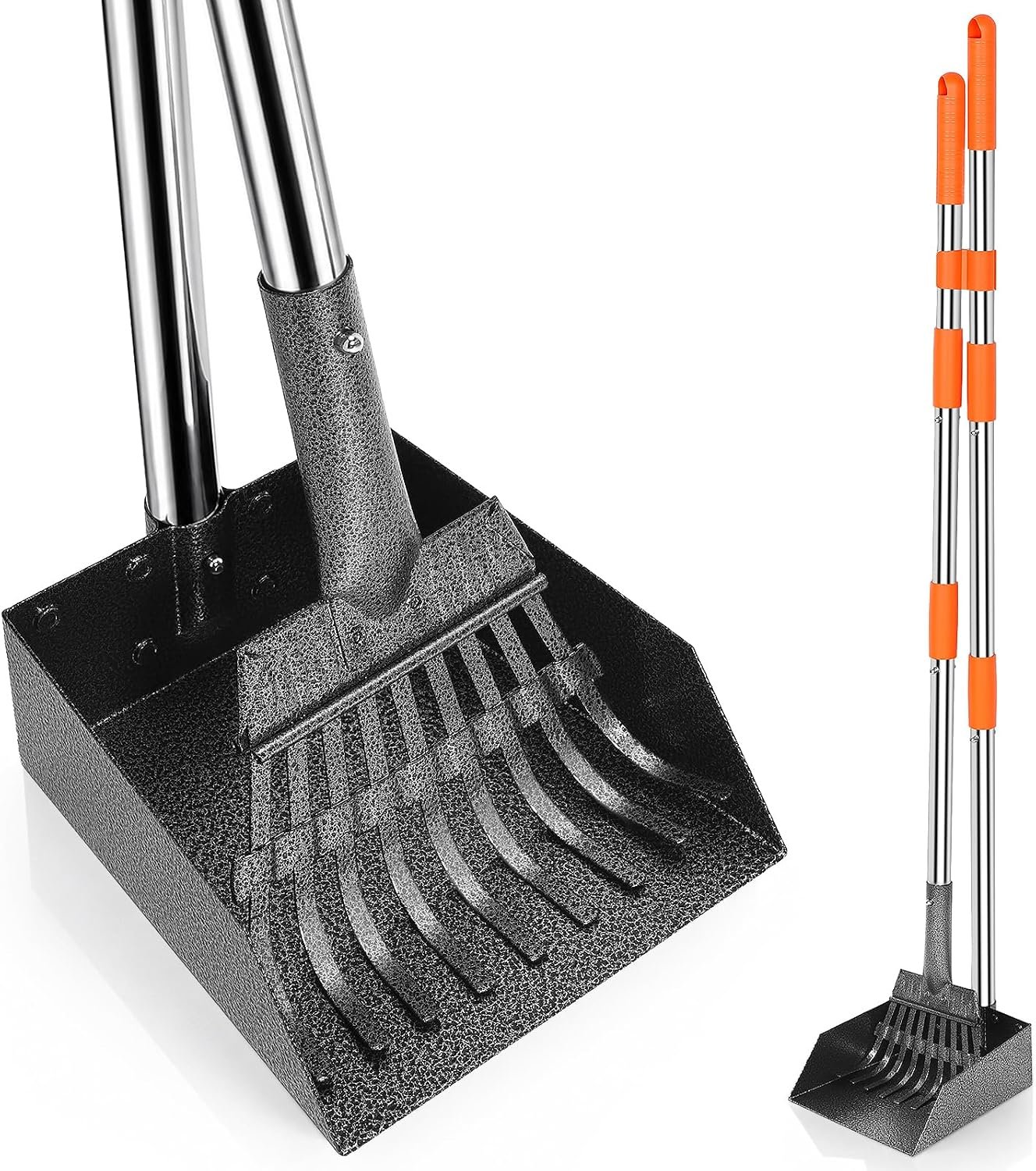 LEVELEVE Dog Pooper Scooper, Long Handle Stainless Metal Tray and Rake Set for Medium Small Dogs, Heavy Duty to use on Grass, Dirt or Gravel