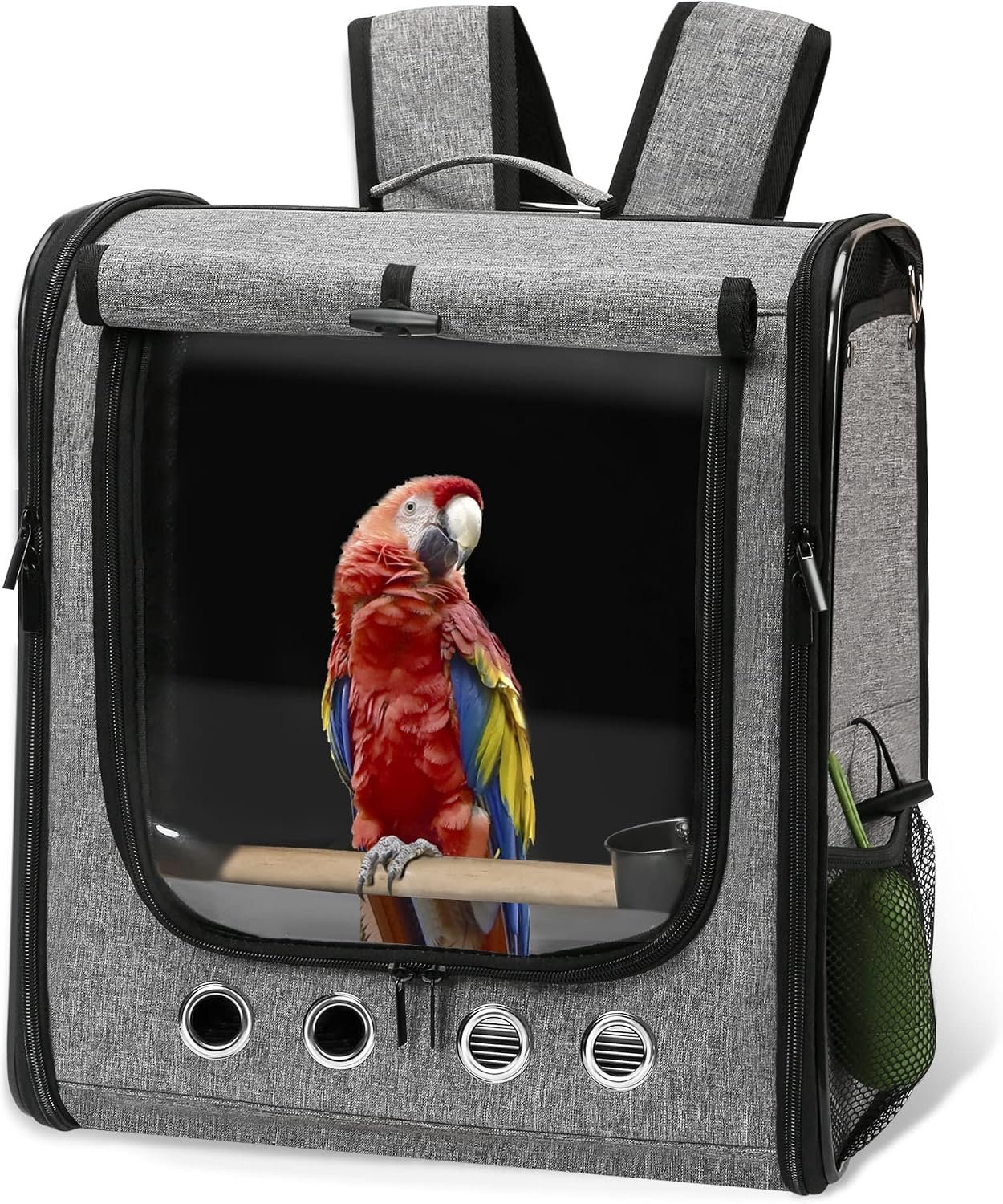 Large Bird Carrier Bag with Stand, Lightweight Backpack for Parrot, Portable Cockatiel Travel Cage with Accessories, Pet Transparent Breathable Carrier, Gray