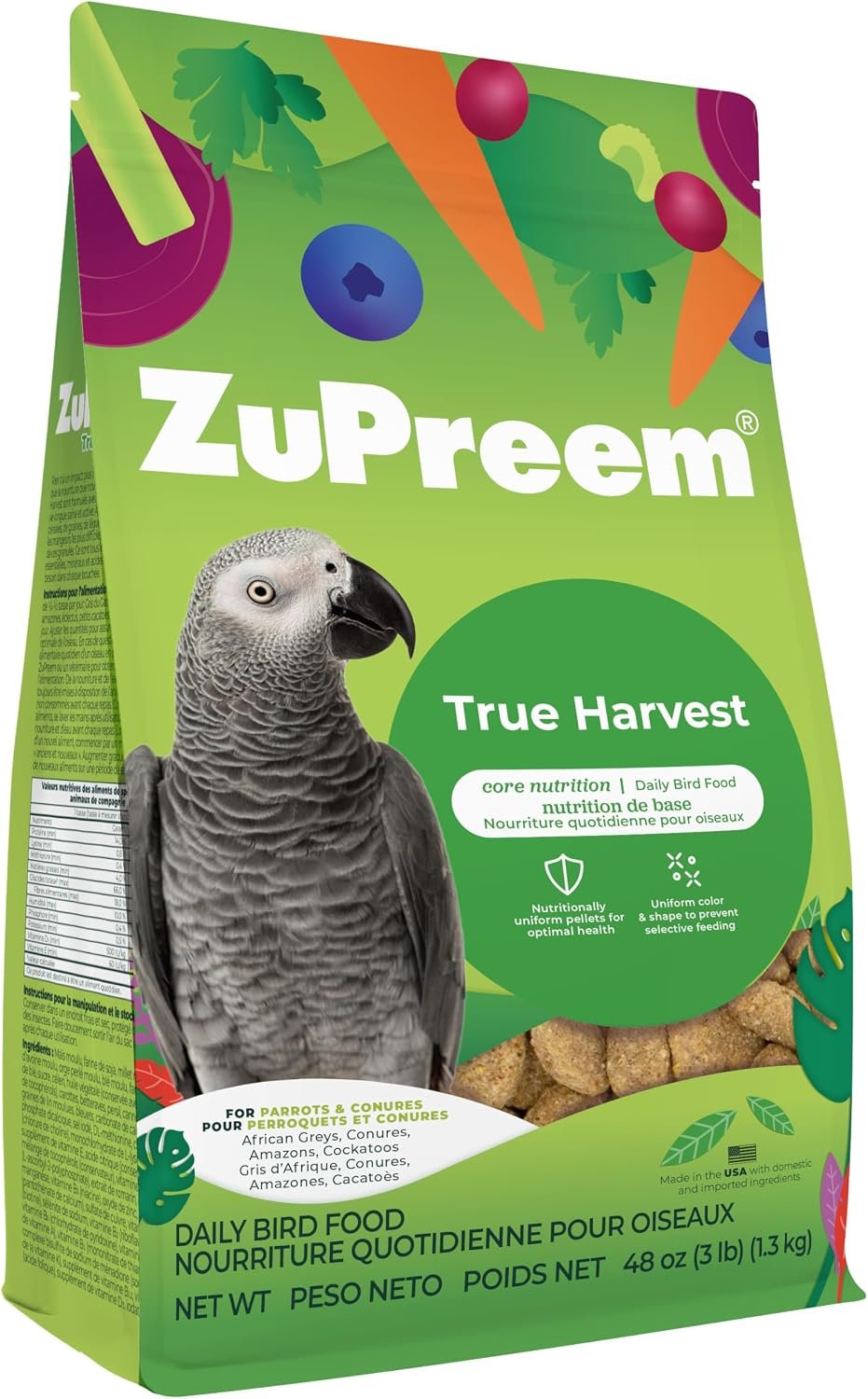 ZuPreem True Harvest Parrot & Conure Food, Uniform Bird Food, M/L, 3 lb