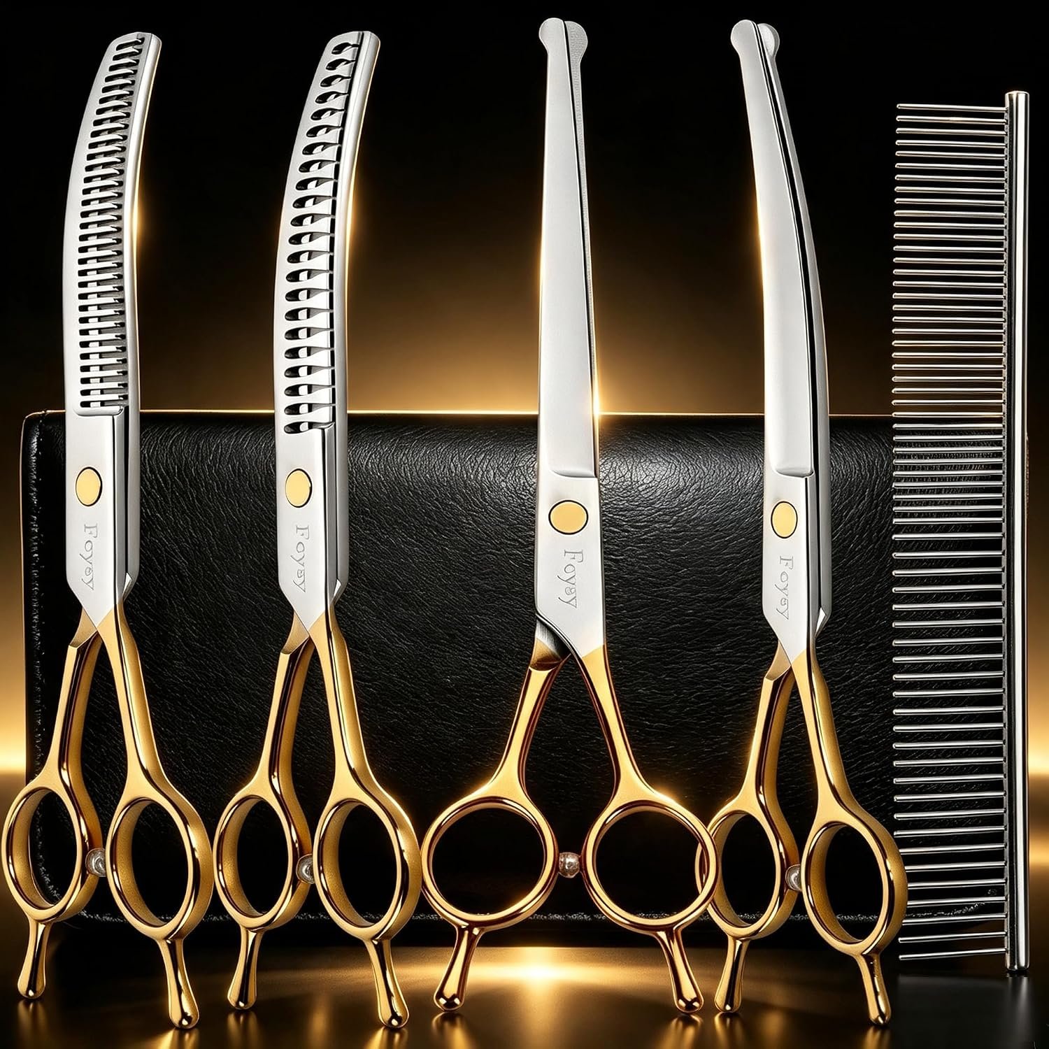 Dog Grooming Scissors Kit, Curved Pet Grooming Shears Set with Rounded Tips