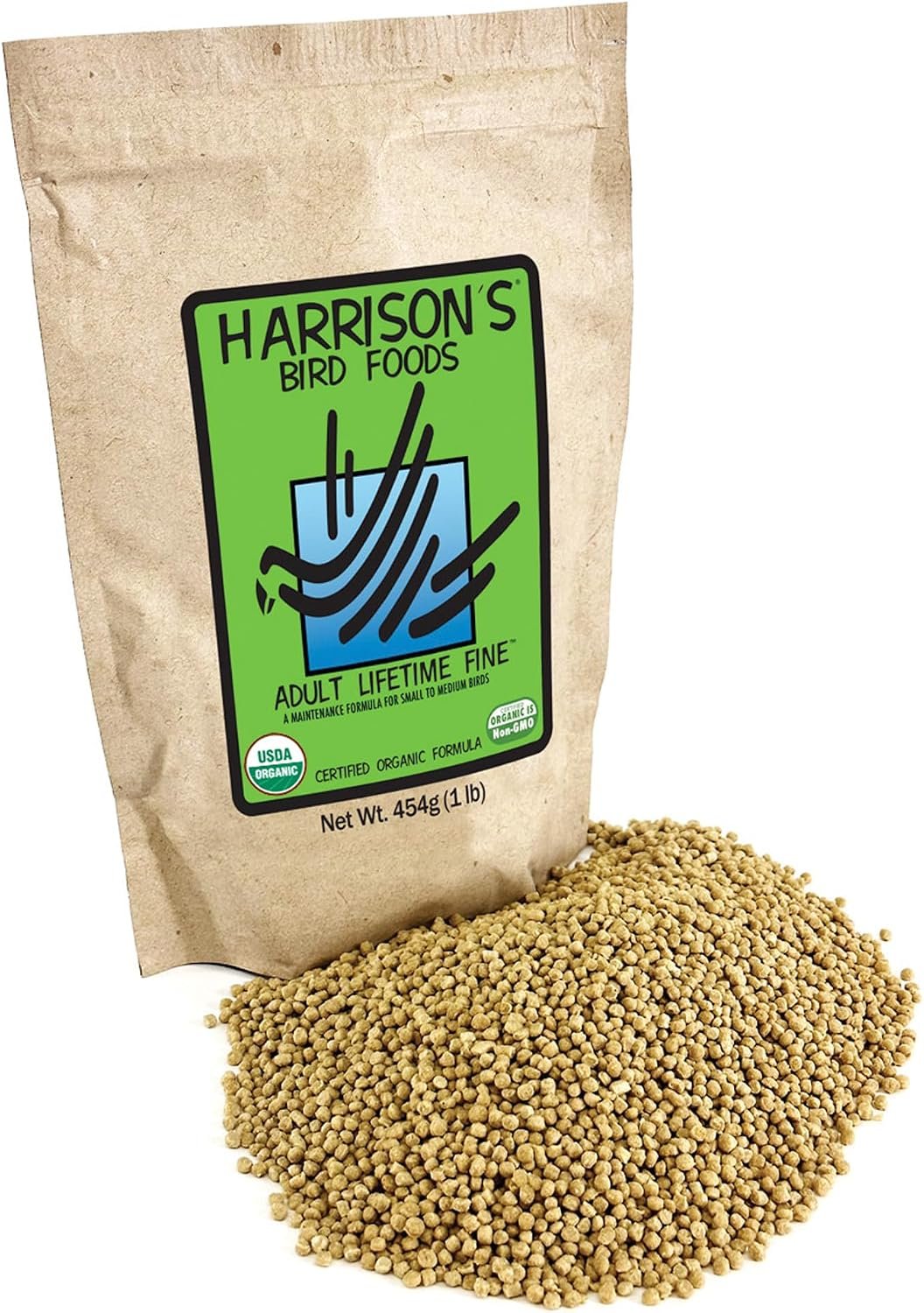 Harrison’s Bird Foods Bird Food Adult Lifetime Fine Certified Organic Non-GMO Formula Bird Food 1lb