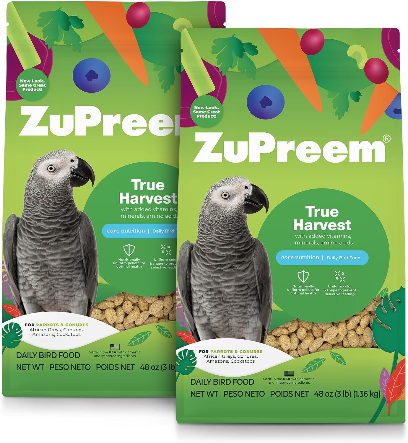 ZuPreem True Harvest Parrot Pellets, Natural Bird Food, 3 lb, Pack of 2