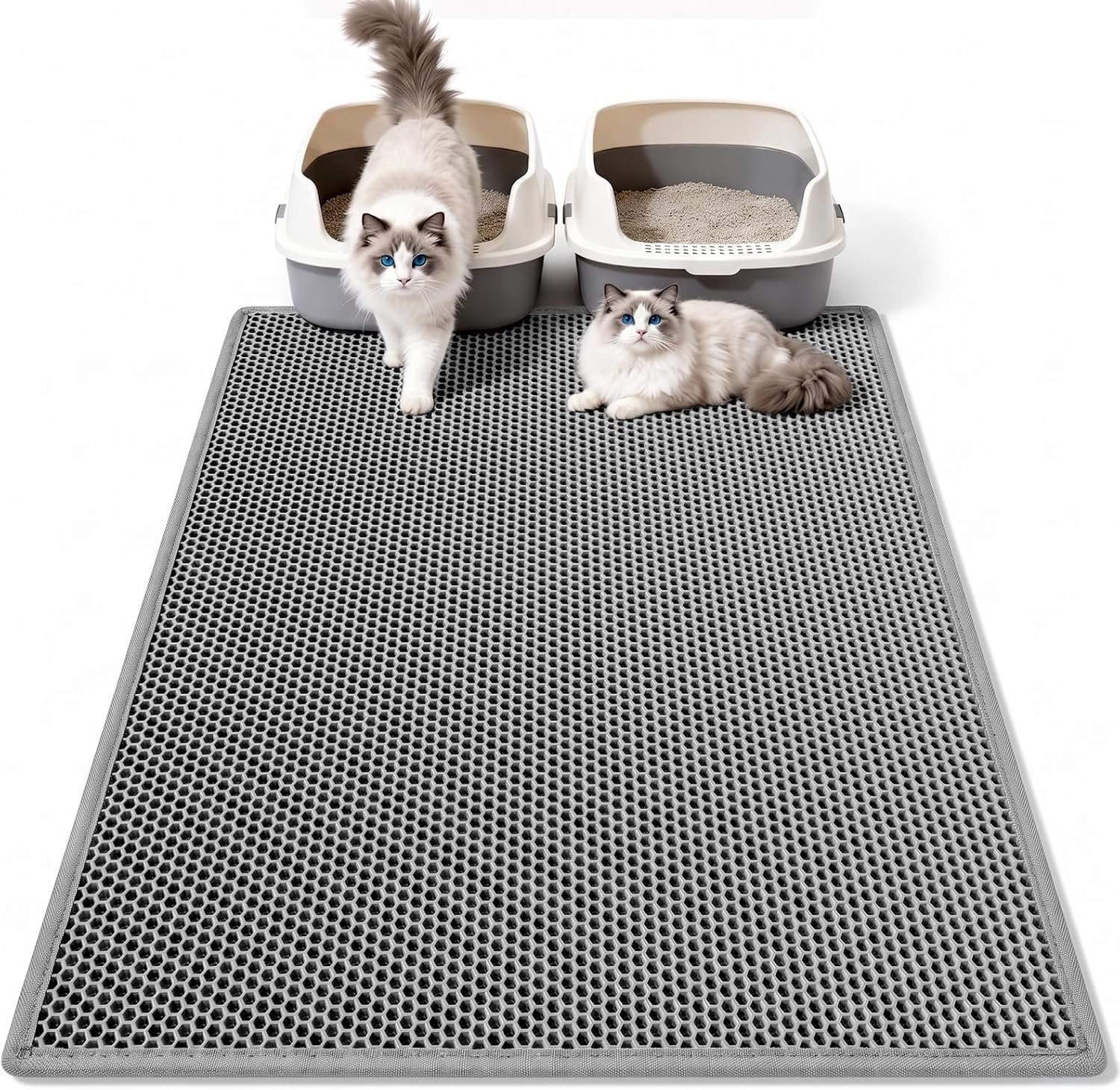 Pieviev Cat Litter Mat, Double-Layer Waterproof Litter Trap, 36″ x 30″ Gray