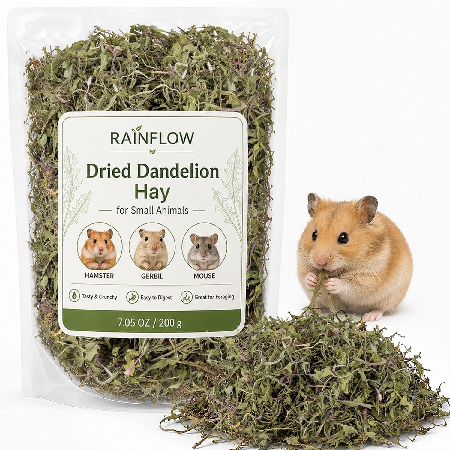 RAINFLOW Dandelion Hay 7.05 oz – Small Pet Treat for Rabbits Guinea Pigs