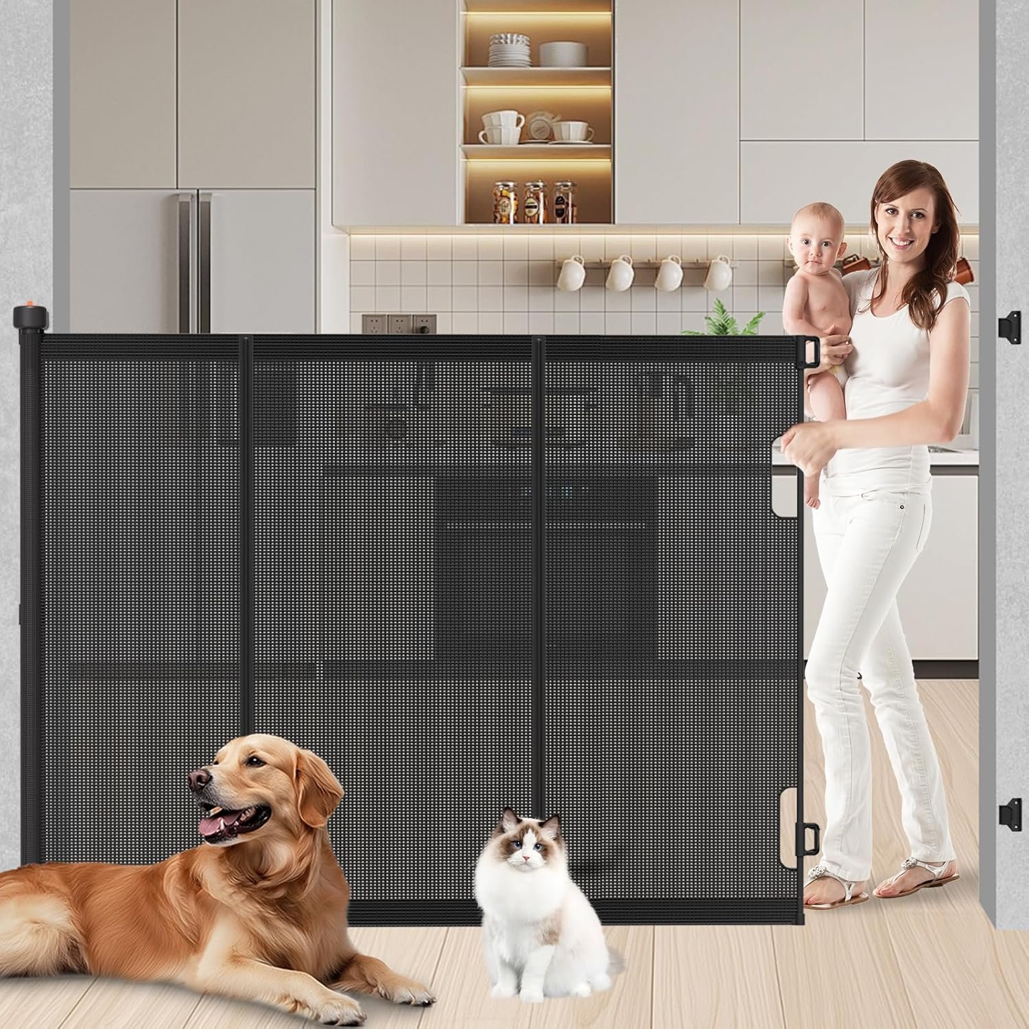Extra Tall Retractable Baby Gates, 51″ High x 71″ Wide Pet Gate, Black