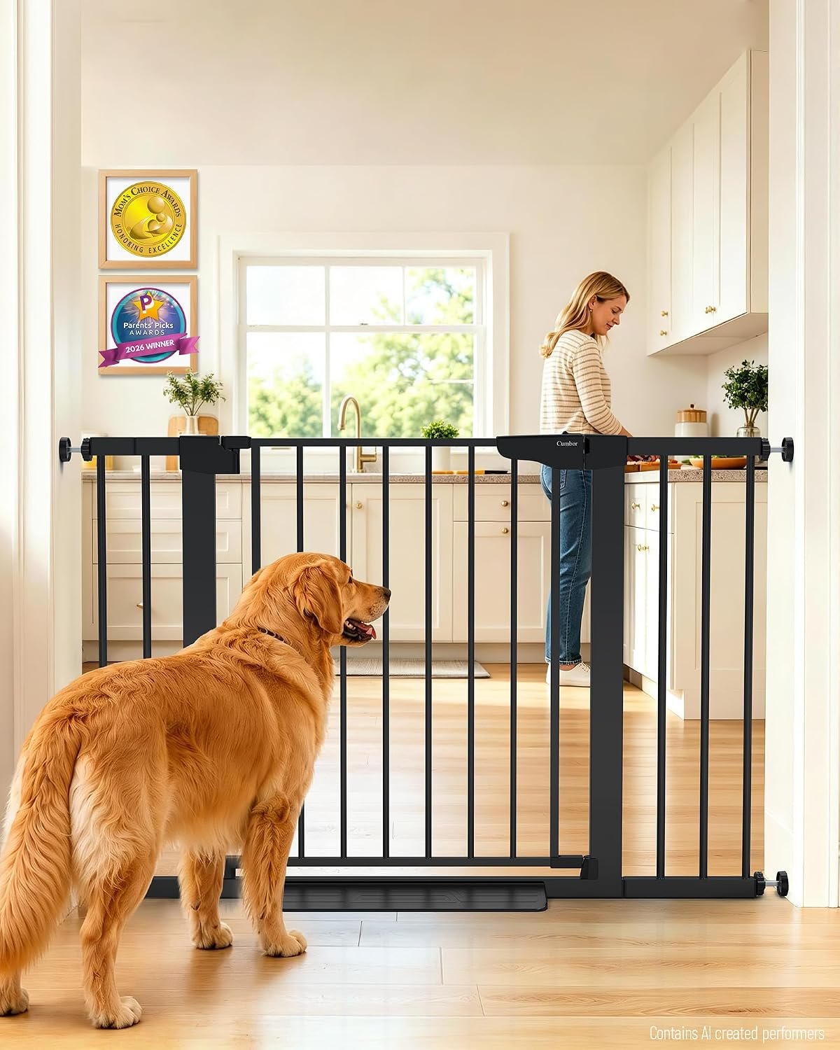 Cumbor 30-46″ Baby Gate for Stairs, Auto Close Dog Gate for the House Black