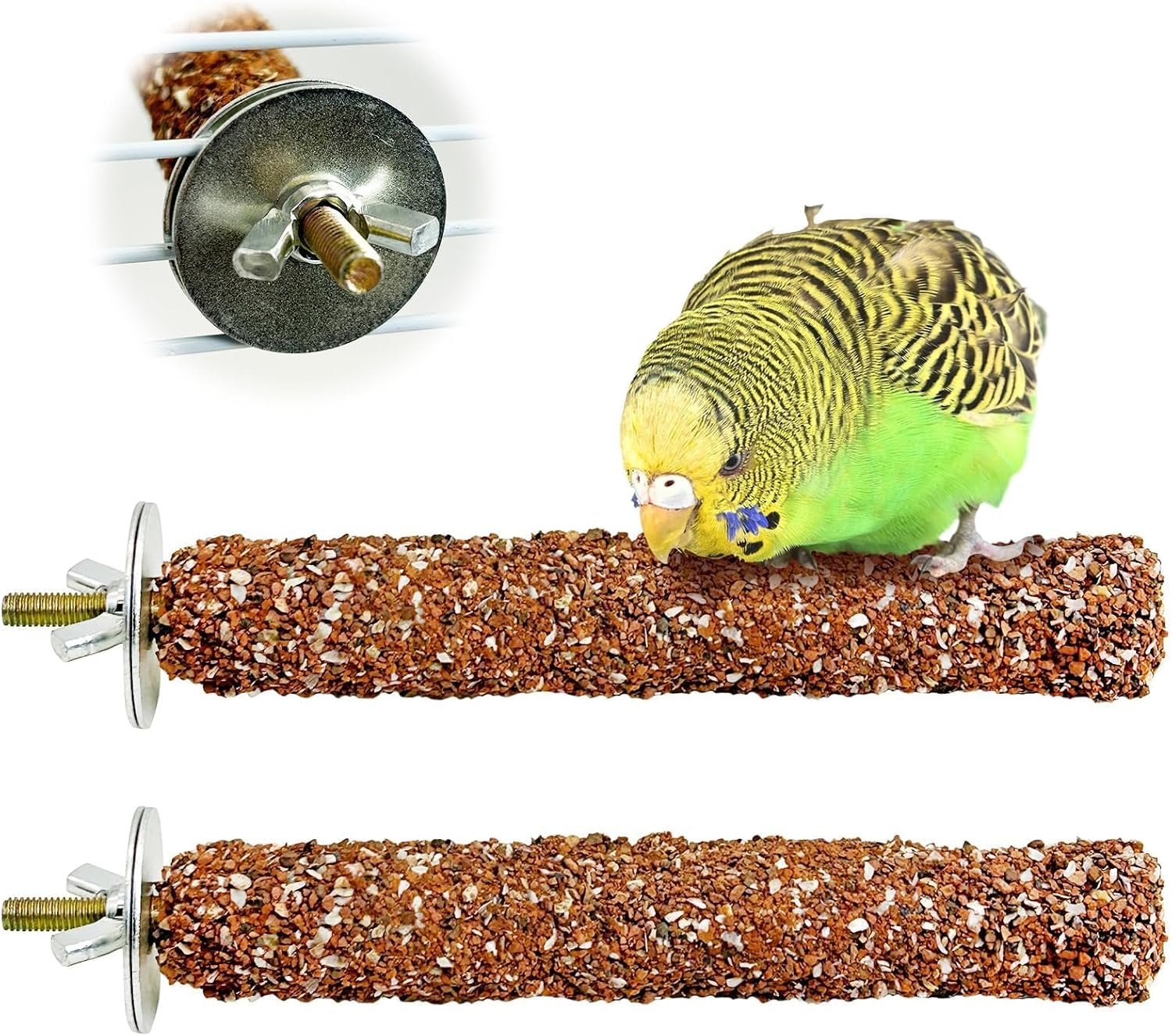 PINVNBY 2 PCS Natural Bird Perches Calcium Mineral Parakeet Chewing Toy Sticks Parrot Beak Grinding Stone Cage Accessories for Small Medium Budgie Cockatiel Conure Lovebird