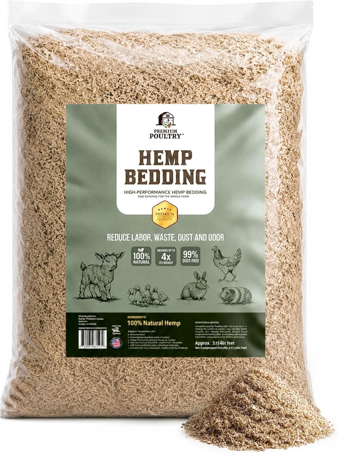 Hemp Bedding, Chickens & Small Animals, 22.5lb, Made in USA
