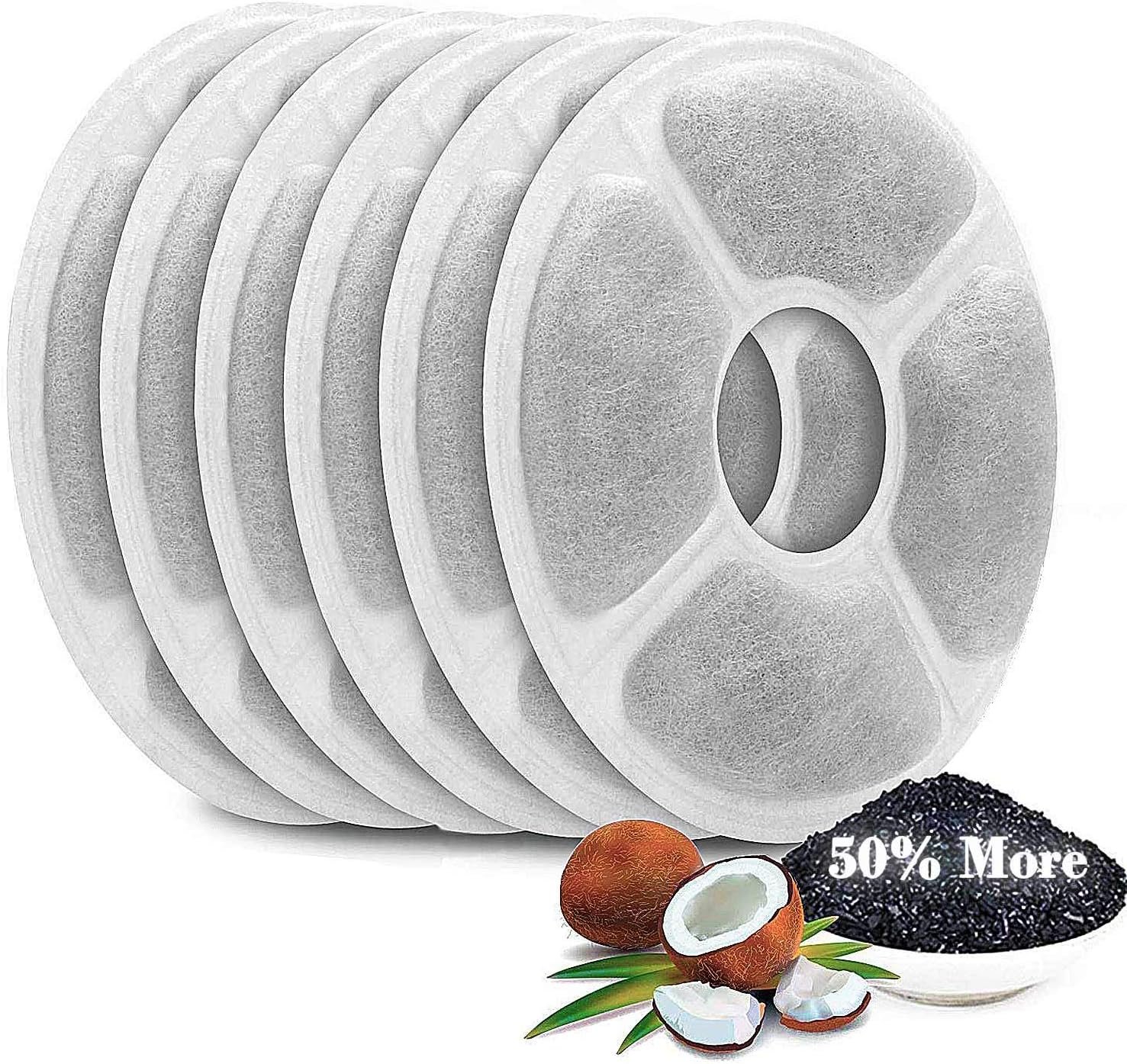 Cat Water Fountain Filters 6 Pack, 50% More Activated Carbon