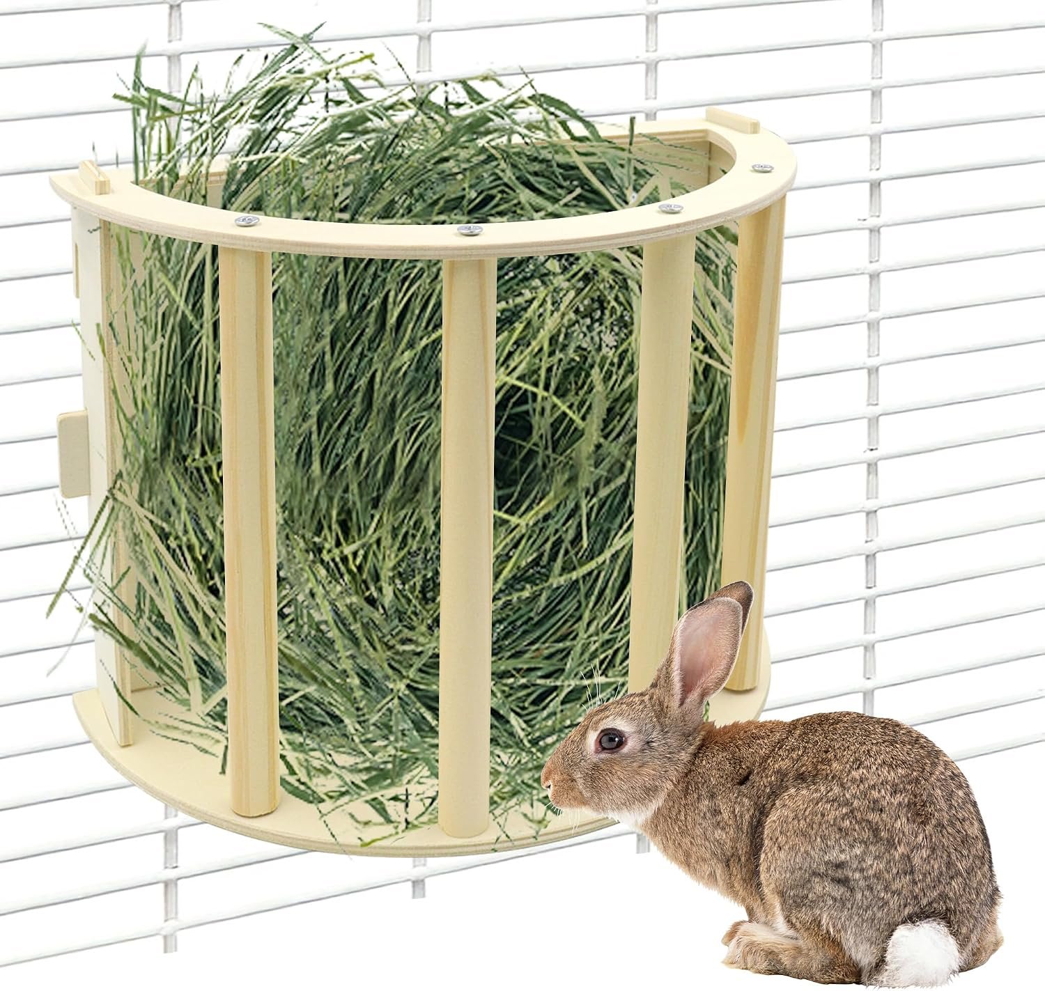 Wooden Hay Holder for Guinea Pig, Hanging Rabbit Hay Feeder Rack for Bunny