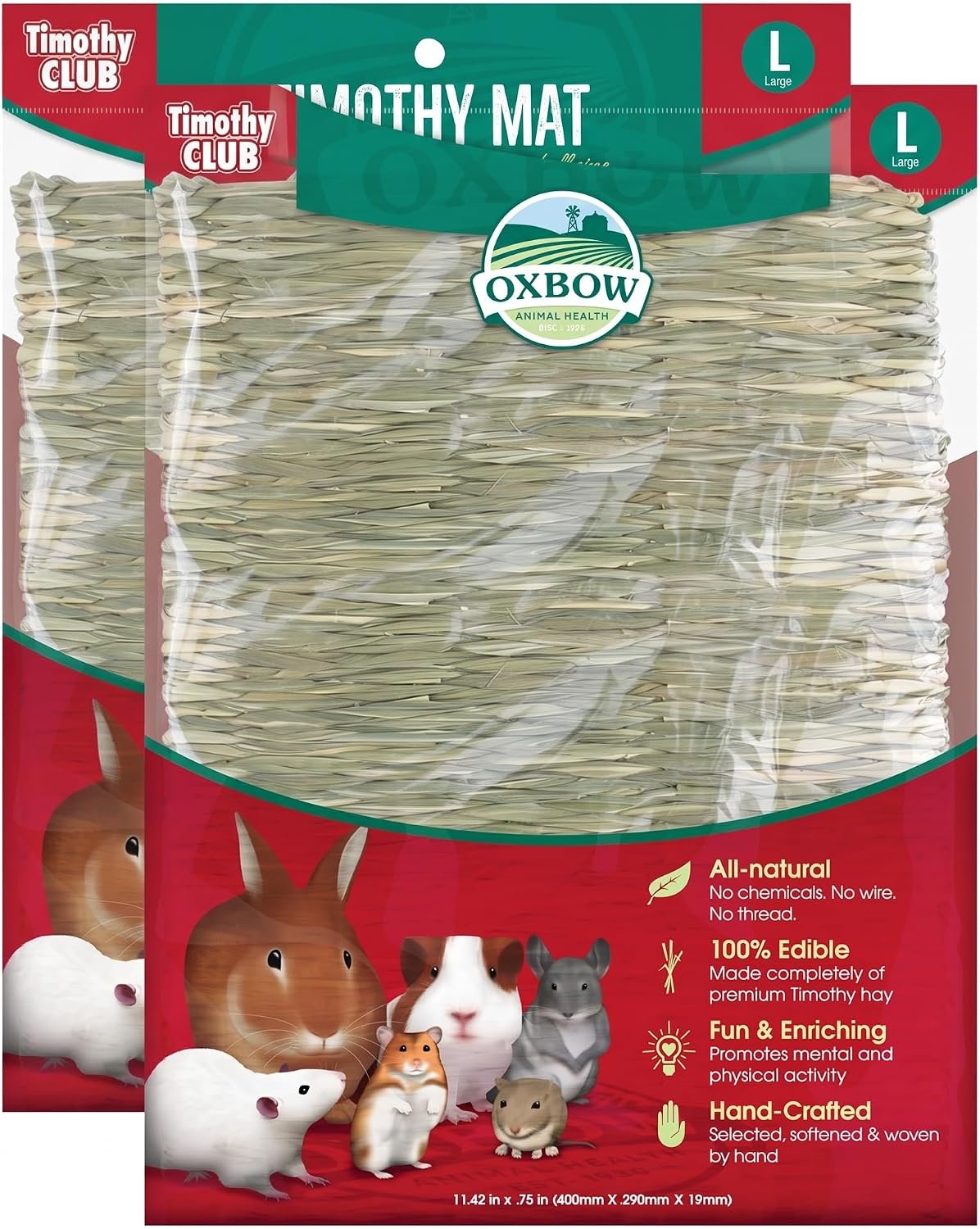 Oxbow Animal Health Timothy Club Mat, Large, Guinea Pig Hideout, Guinea Pig Toys, Bunny Toys, 100% Timothy Hay, Bunny Enrichment for Rabbit Cage, Rat Cage Accessories (Pack of 2)