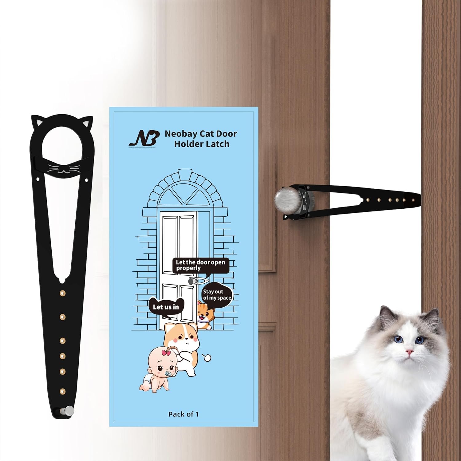 Neobay Cat Door Latch with Stabilizer, Keeps Dogs Out of Litter Box