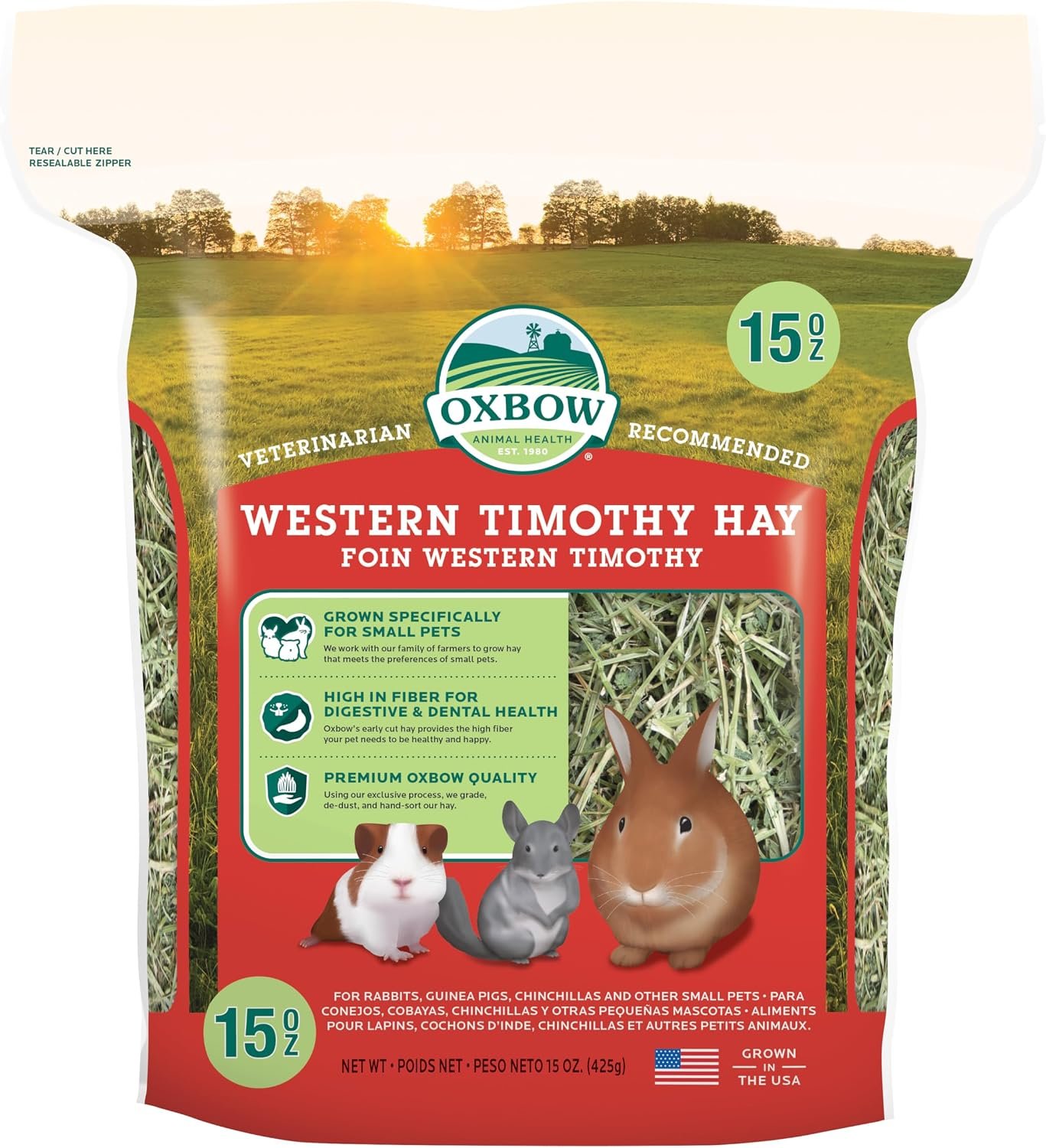 Oxbow Western Timothy Hay, Rabbit & Guinea Pig Hay, High Fiber, USA, 15 oz