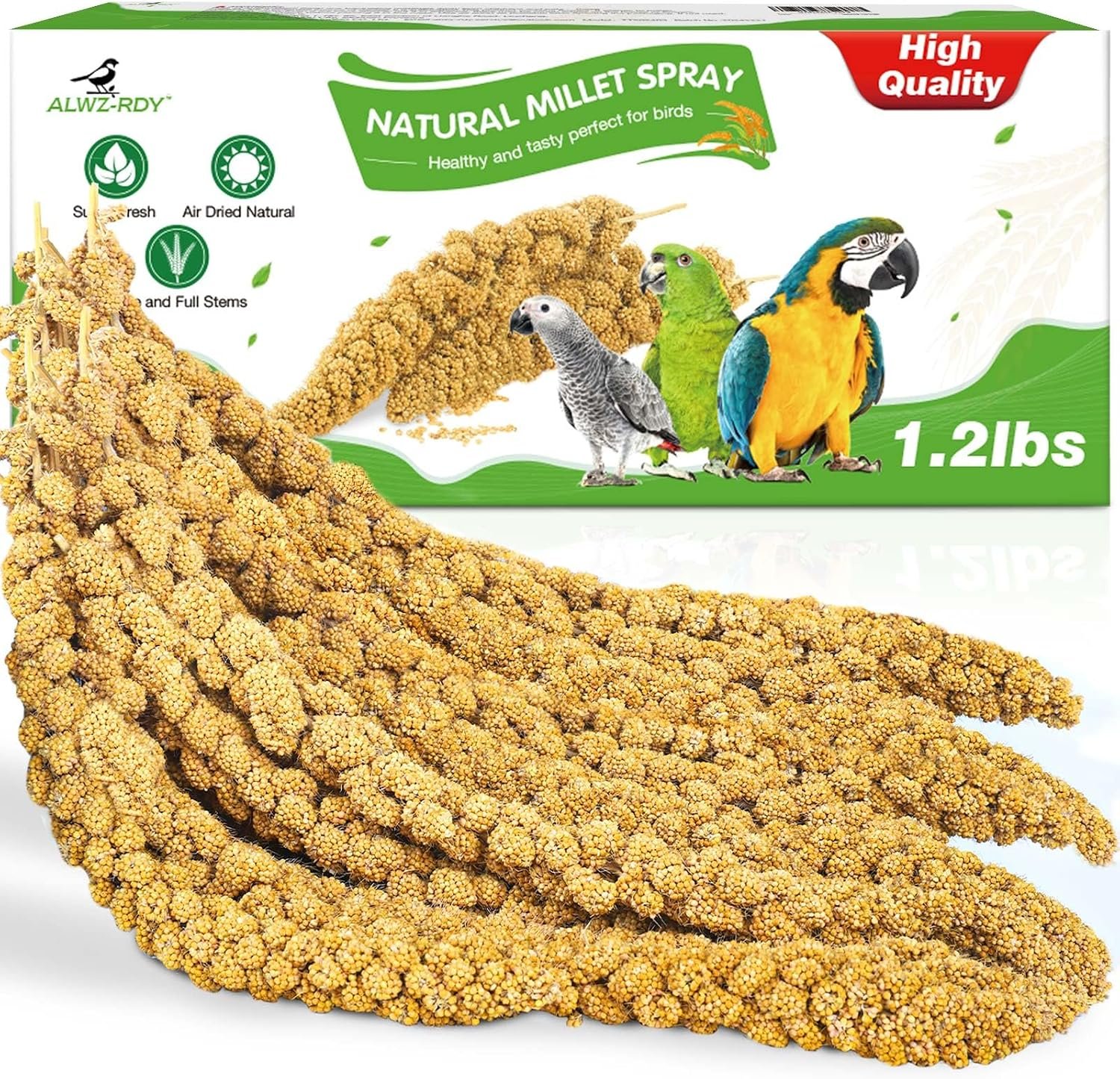Millet for Birds 1.2LB, Natural Sun-Dried Spray Seed No Stems Only Edible Tops for Parakeet, Budgies, Finches, Cockatiels, Parrots, Lovebird, Hamster and Other Pets Treat