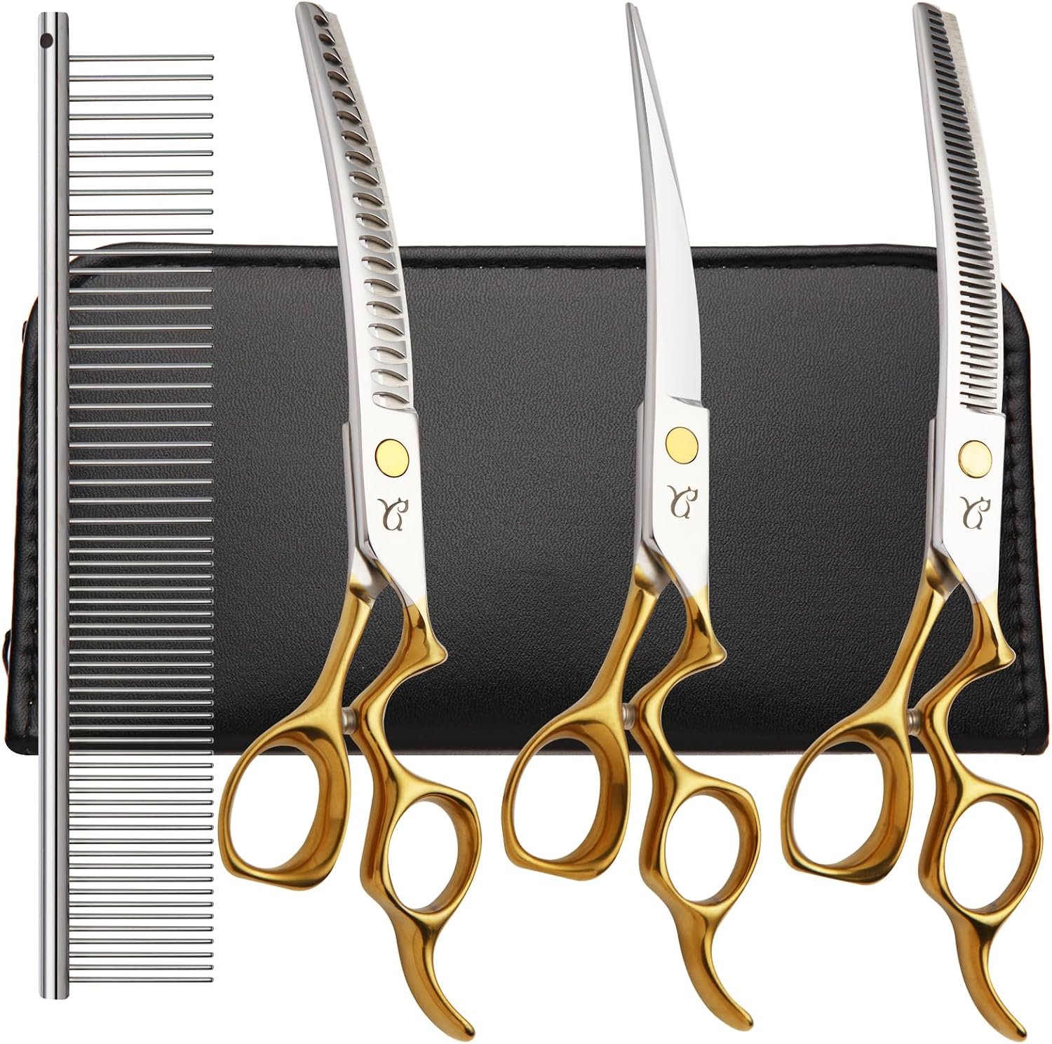 Dog Grooming Scissors-7″ Dog Grooming Shears Set 4PCS Gold