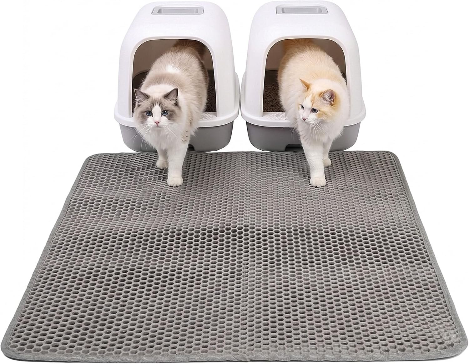 Cat Litter Mat, Double Layer Litter Trapping Mat, Gray (47″ x 35″)