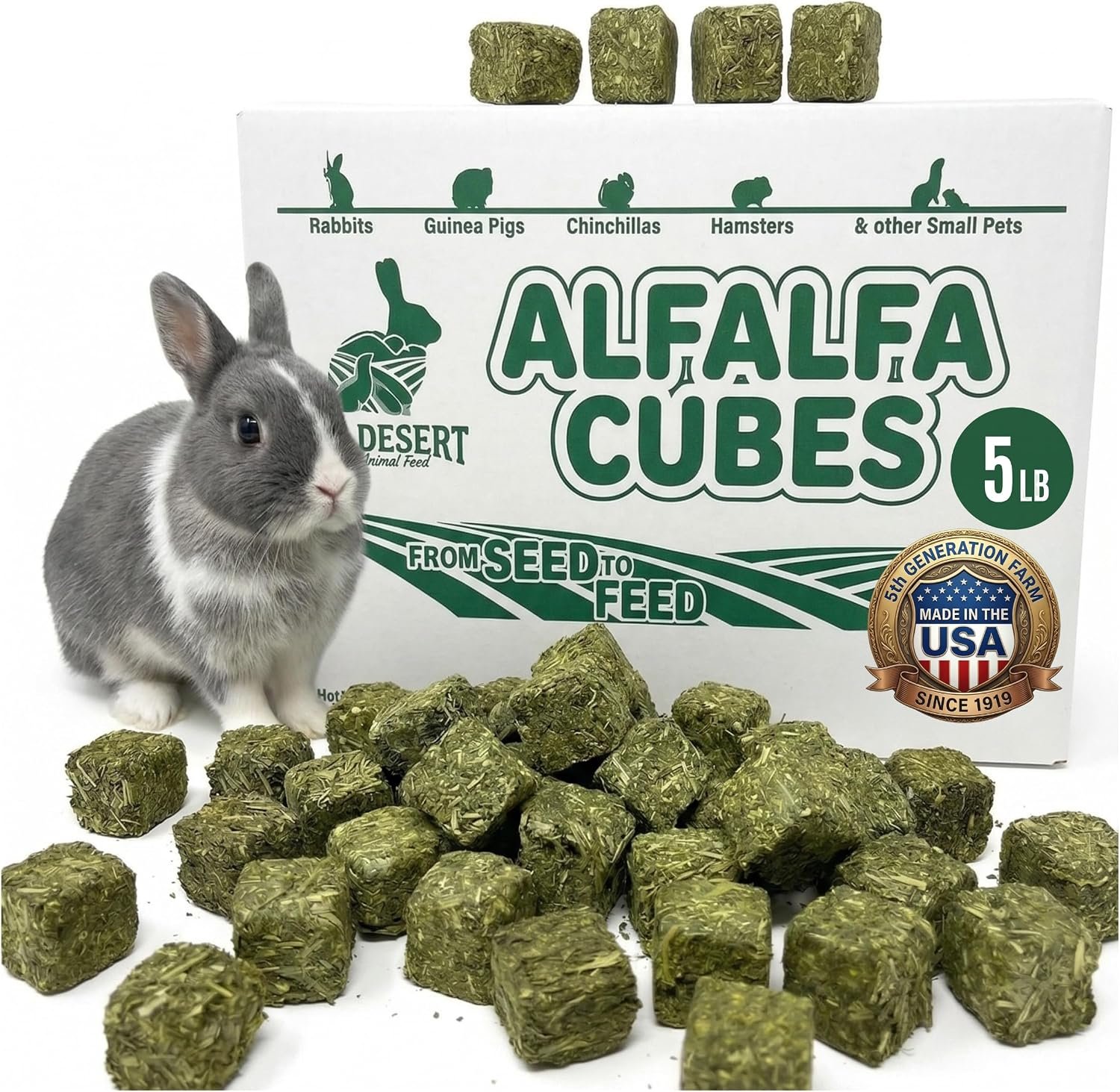 High Desert Alfalfa Cubes for Young Rabbits and Guinea Pigs, 5 lb Box