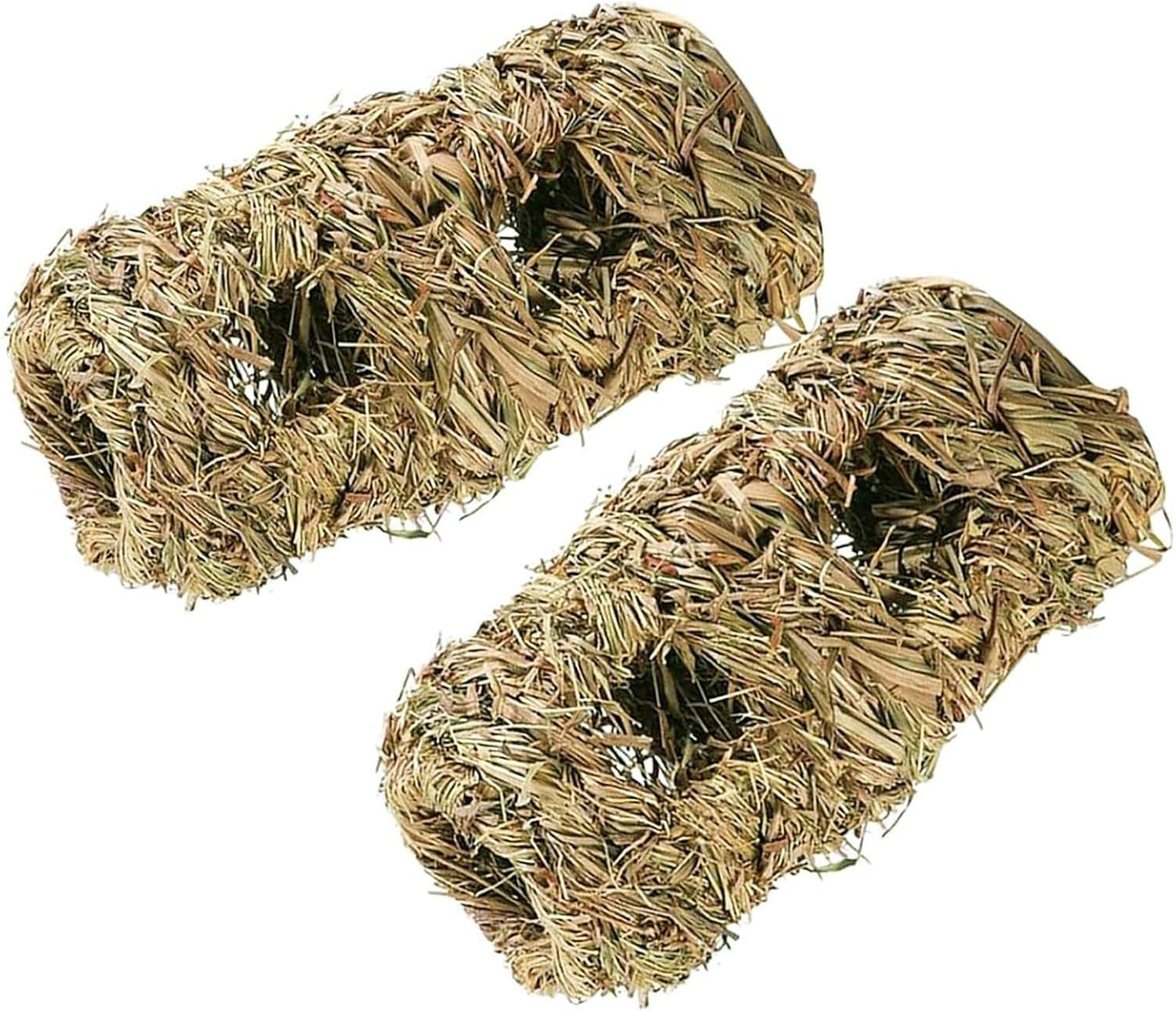 2 Small Animals Hideout House Grass Hideaway Tunnel Chew Toys Activity Center Nest Hut for Hamsters Guinea-Pig Gerbils Chinchillas (2 Hideout Tunnel 7.5″×3.7″)