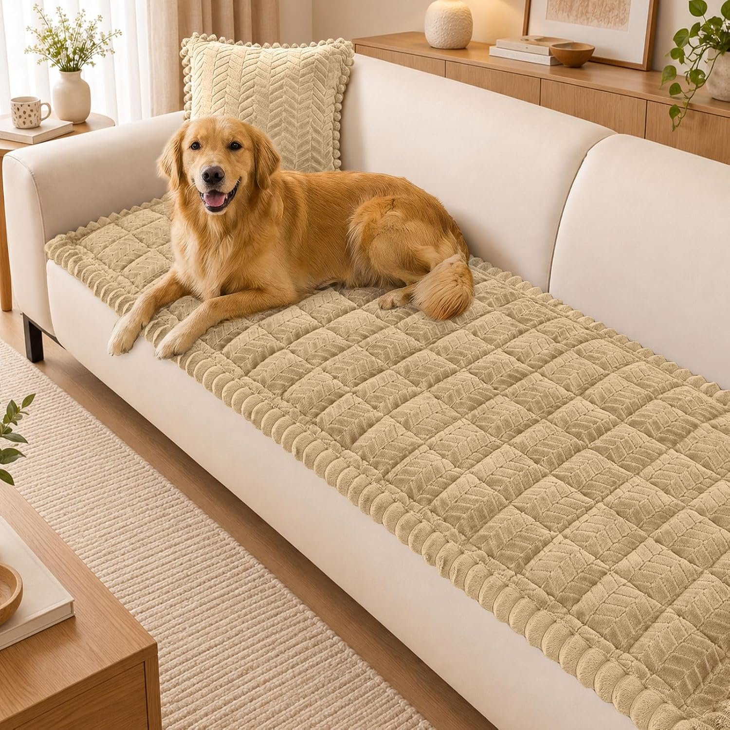 Smiry Couch Cover for Dogs, Non Slip Fuzzy Pet Sofa Covers Washable