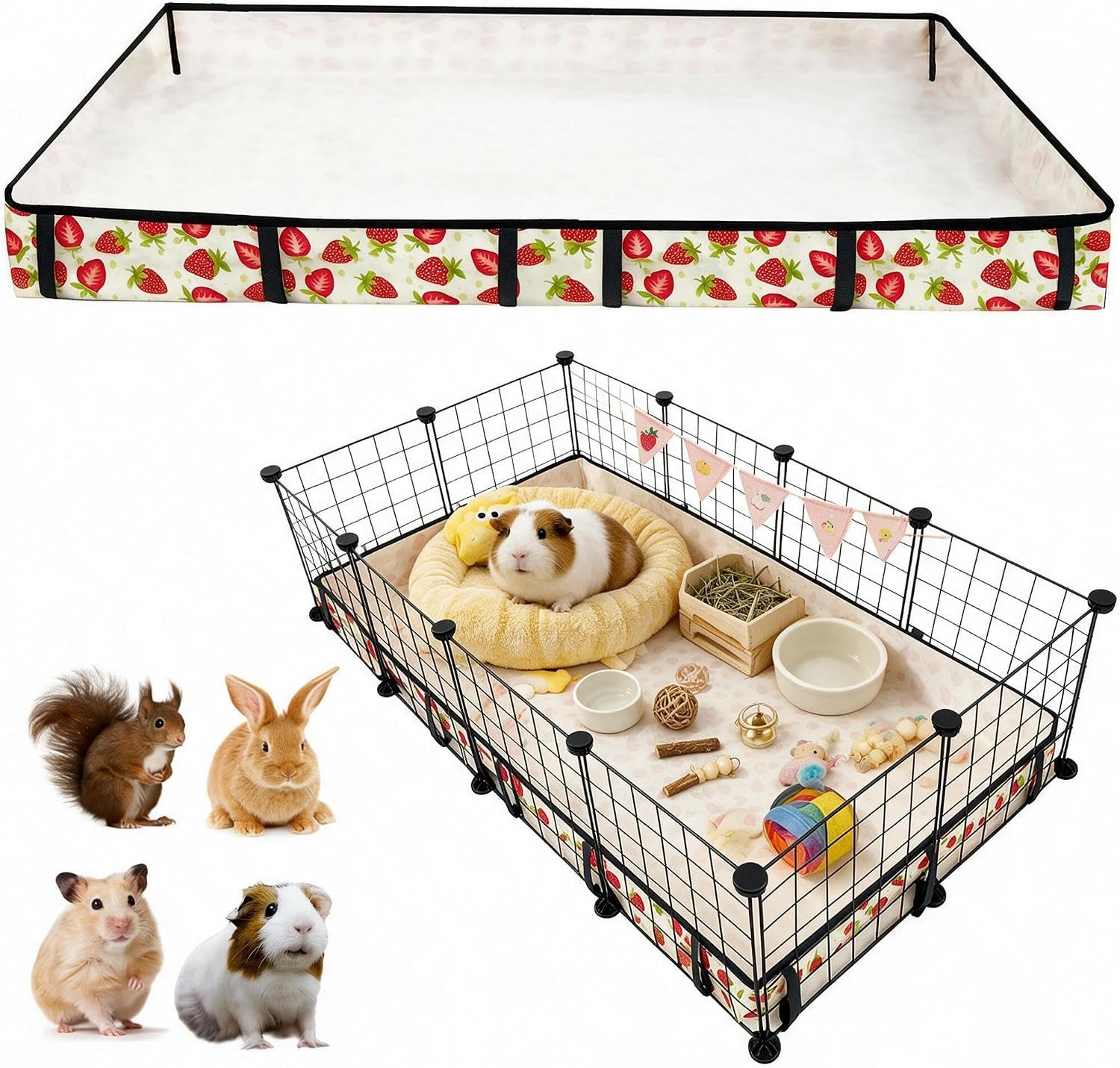 Guinea Pig Cage Liner，Washable Waterproof Oxford Cloth Cage Liners for Small Animals,Hamster Chinchilla Hedgehog Rabbit and Other Small Animals Not Include Cage(24×48 inches)