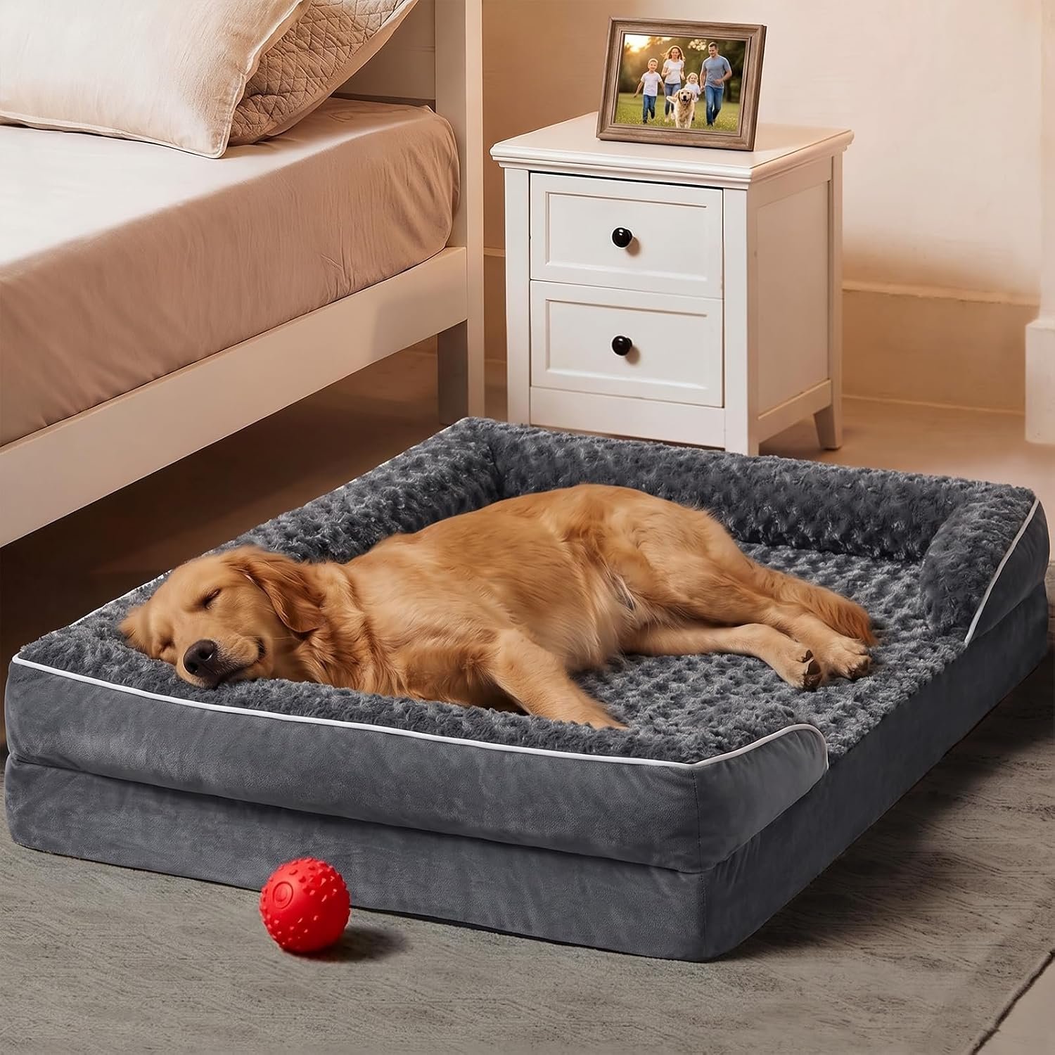 WNPETHOME Orthopedic Washable Dog Bed Large for Senior Dog Cozy Sleep