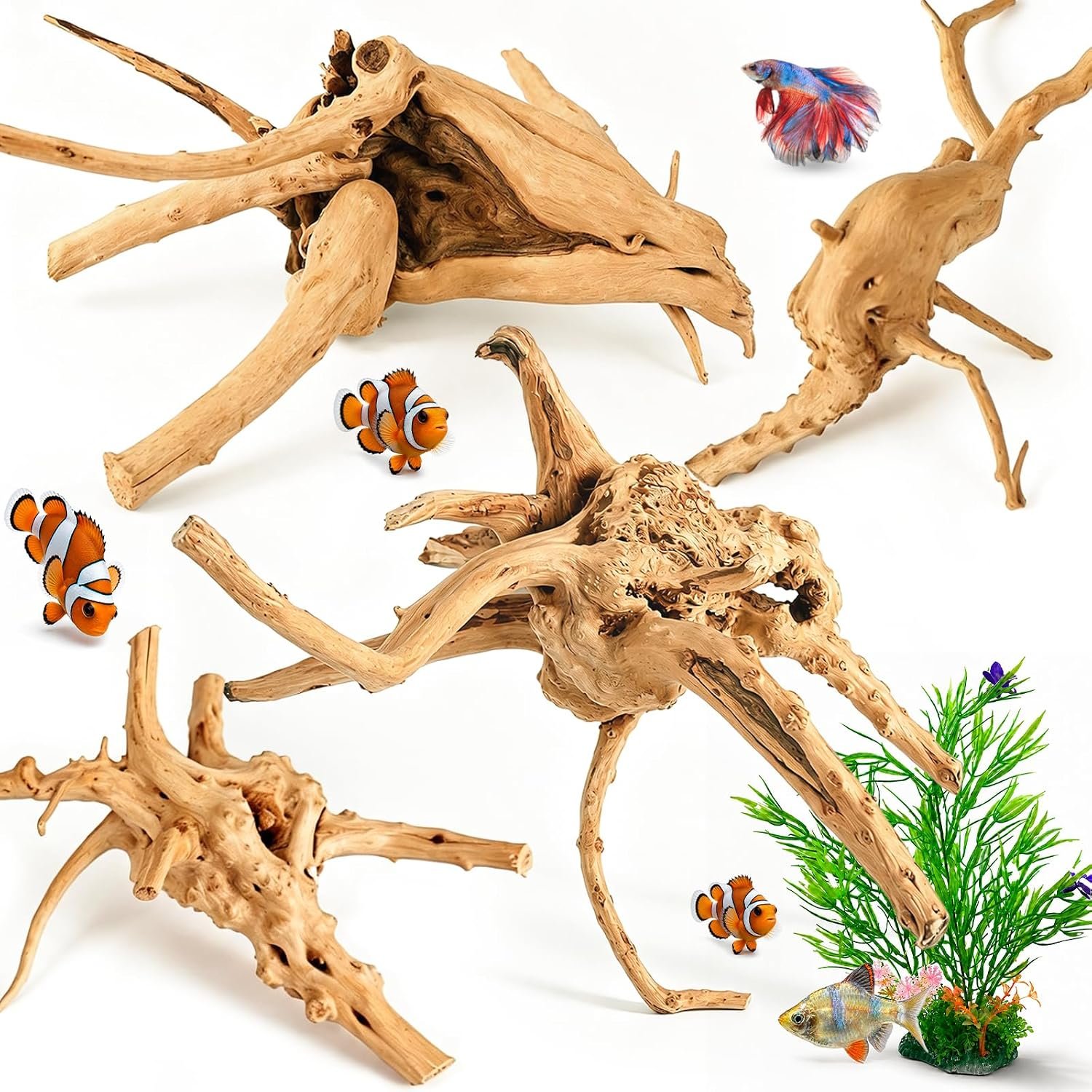 4PCS Natural Spider Wood, 4-8″ Driftwood for Aquarium & Reptile Tank Decor