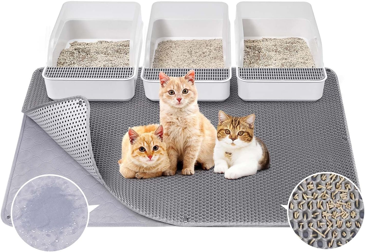 Fostanfly Cat Litter Mat, Machine Washable, Extra Large XL 45″x27″, Gray
