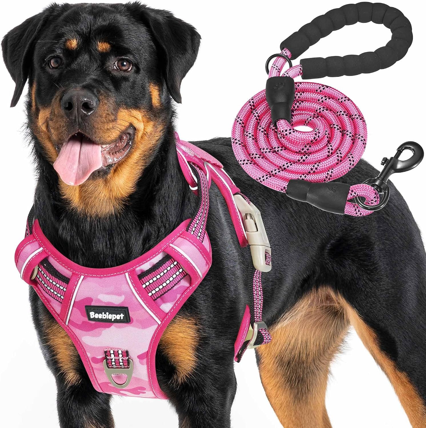 Beebiepet Tactical No Pull Dog Harness with Leash, Large, Pink Camo