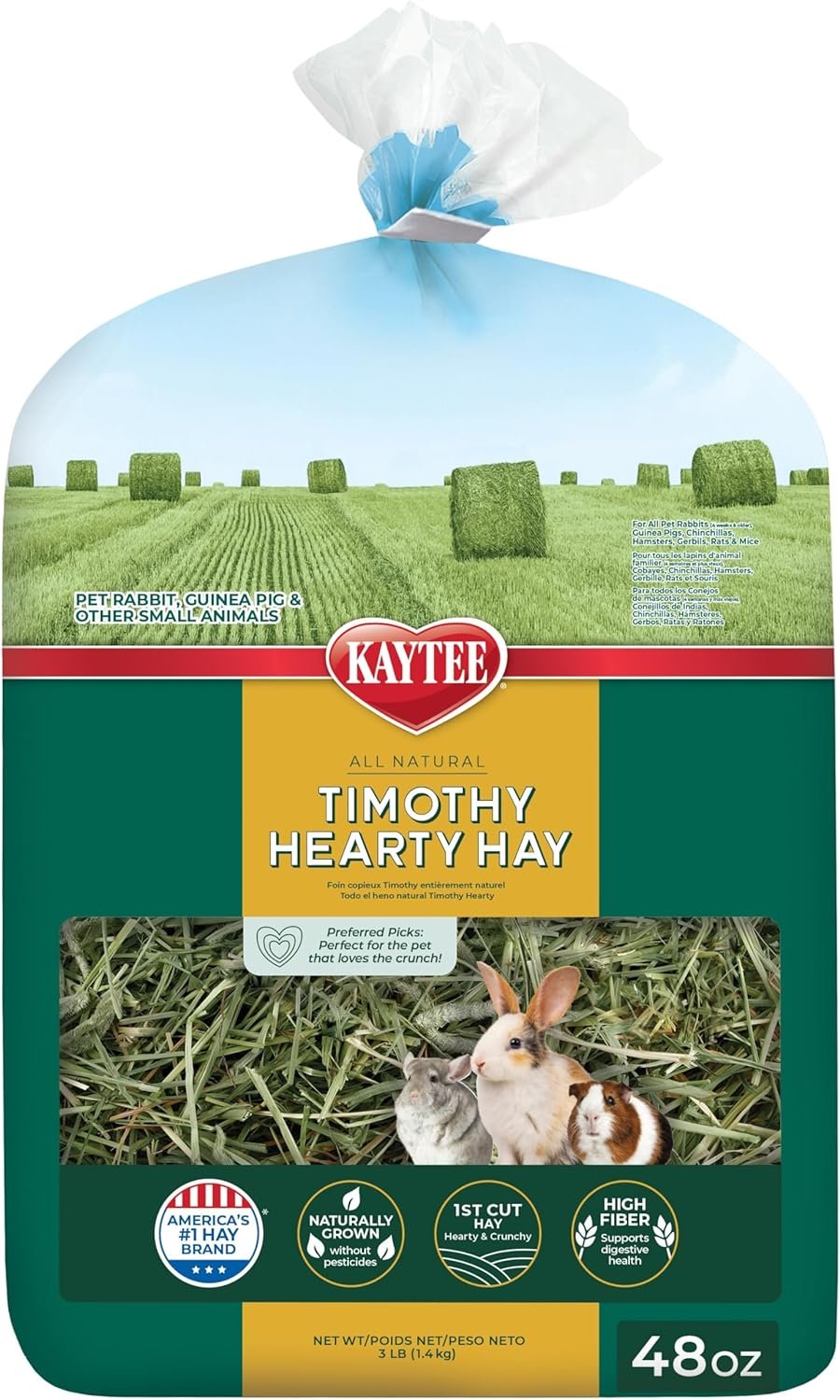 Kaytee Timothy Hearty Hay for Guinea Pigs & Rabbits, 48 Oz